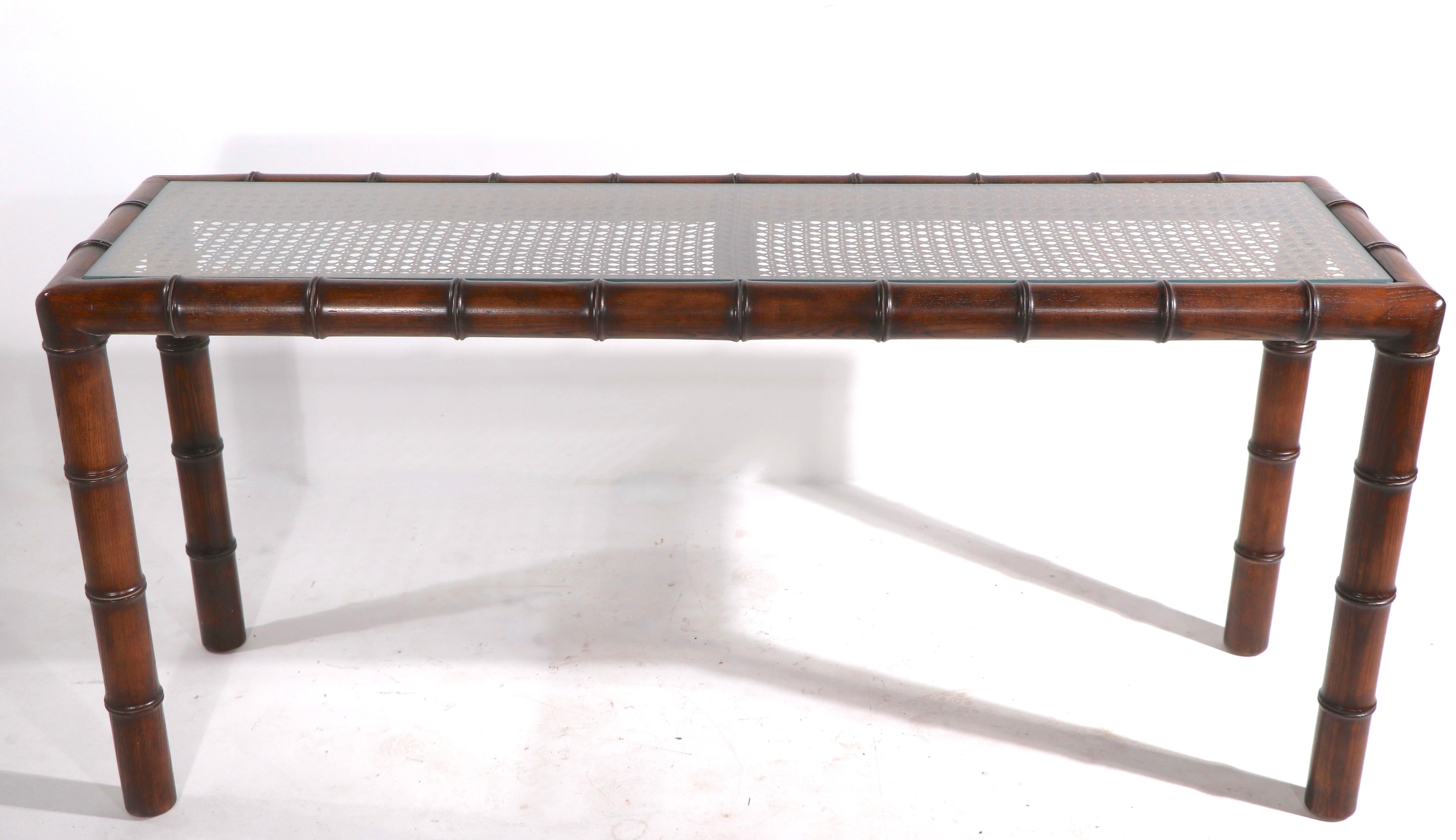 Faux Bamboo Cane and Glass Console Sofa Table 7