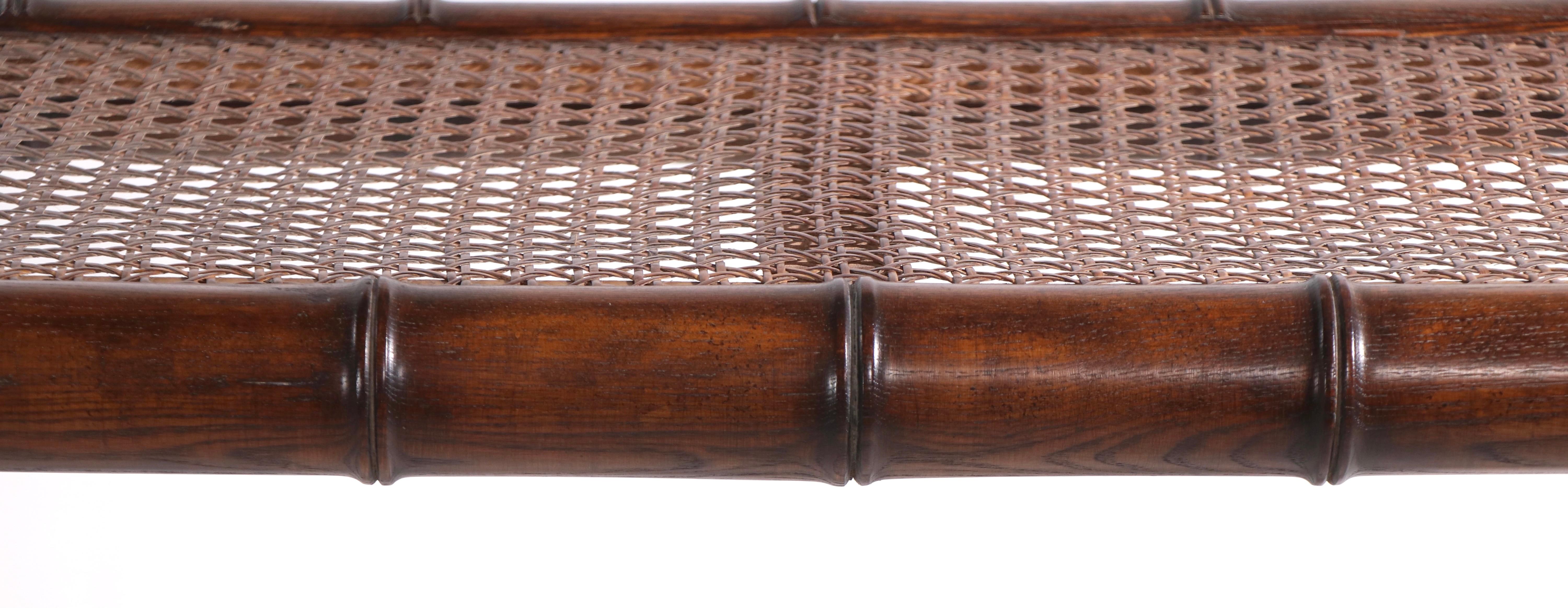 Faux Bamboo Cane and Glass Console Sofa Table In Good Condition In New York, NY
