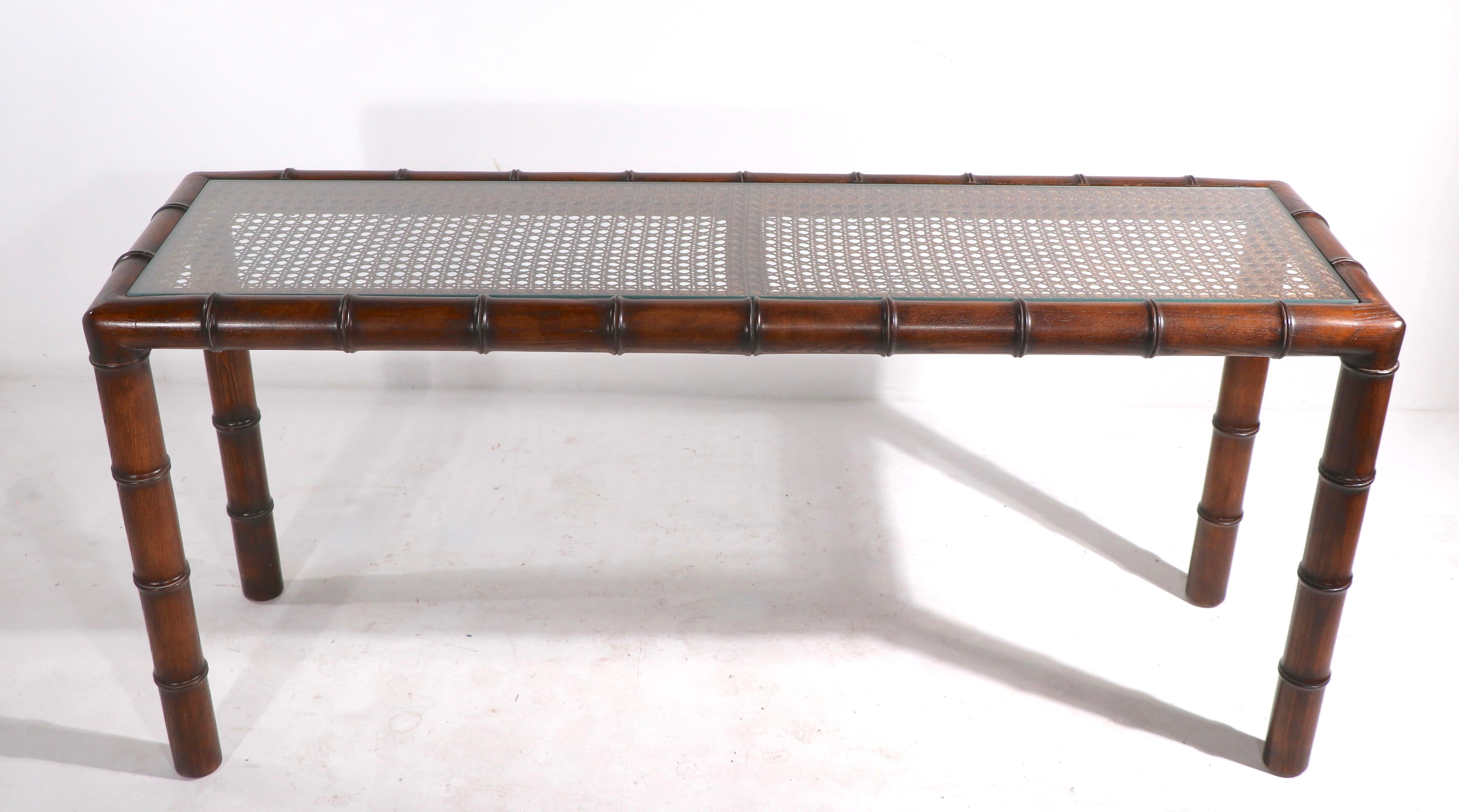 Faux Bamboo Cane and Glass Console Sofa Table 3