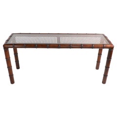 Faux Bamboo Cane and Glass Console Sofa Table