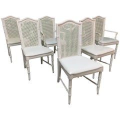 Retro Faux Bamboo Cane Back Dining Chairs by Thomasville, Set of 6