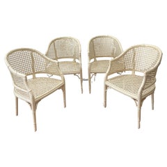 Faux Bamboo Cane Hollywood Regency Dining Chairs