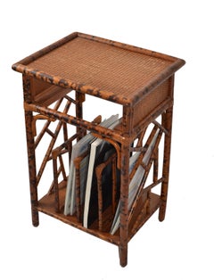 Faux Bamboo Cane Magazine Rack Stand Side Table Bohemian British Colonial Style