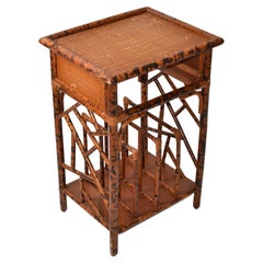 Retro Faux Bamboo Cane Magazine Rack Stand Side Table Bohemian British Colonial Style
