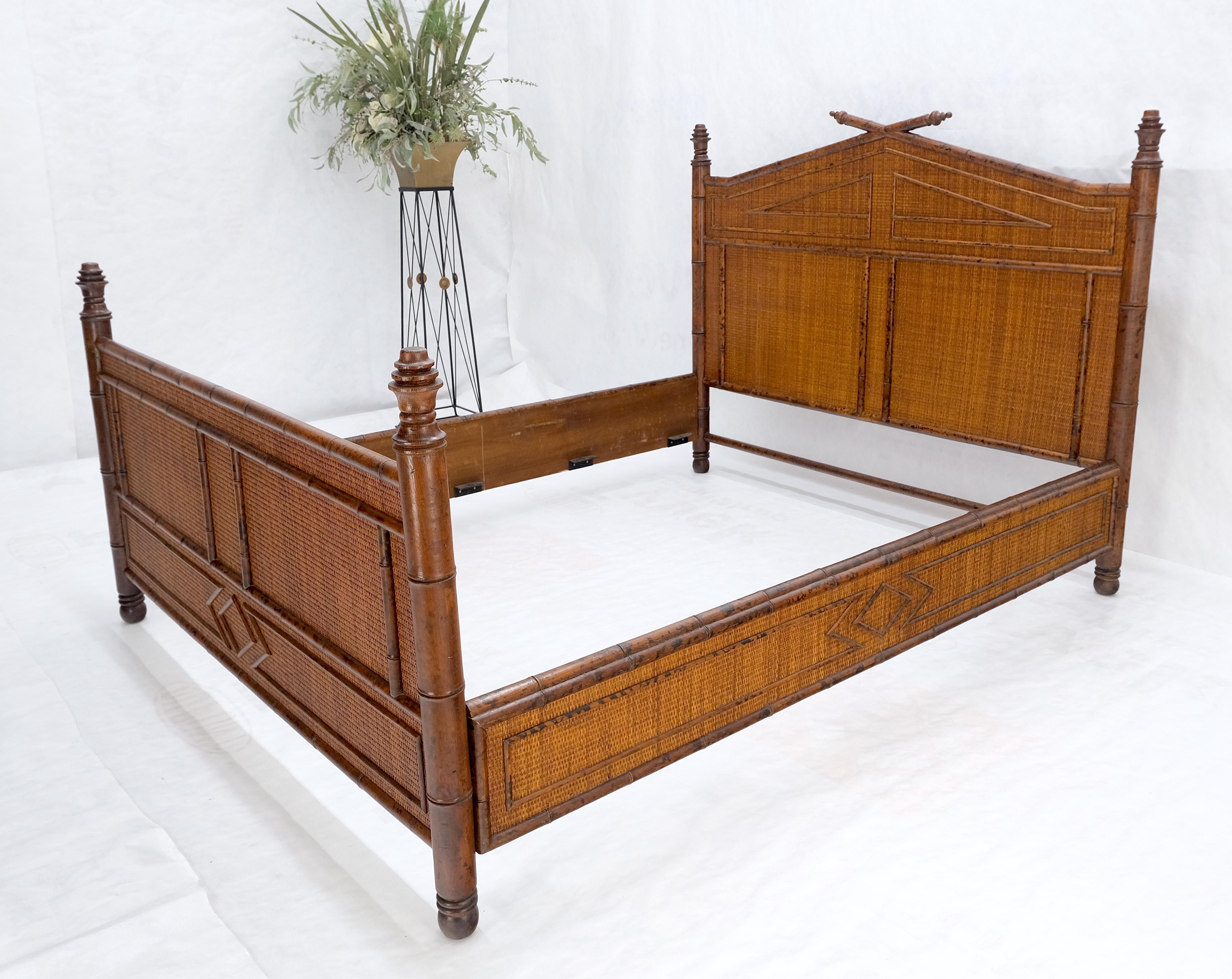 Mid-Century Modern Faux Bamboo Cane Restored Queen Size Headboard Footboard Bed Bloomingdales MINT For Sale