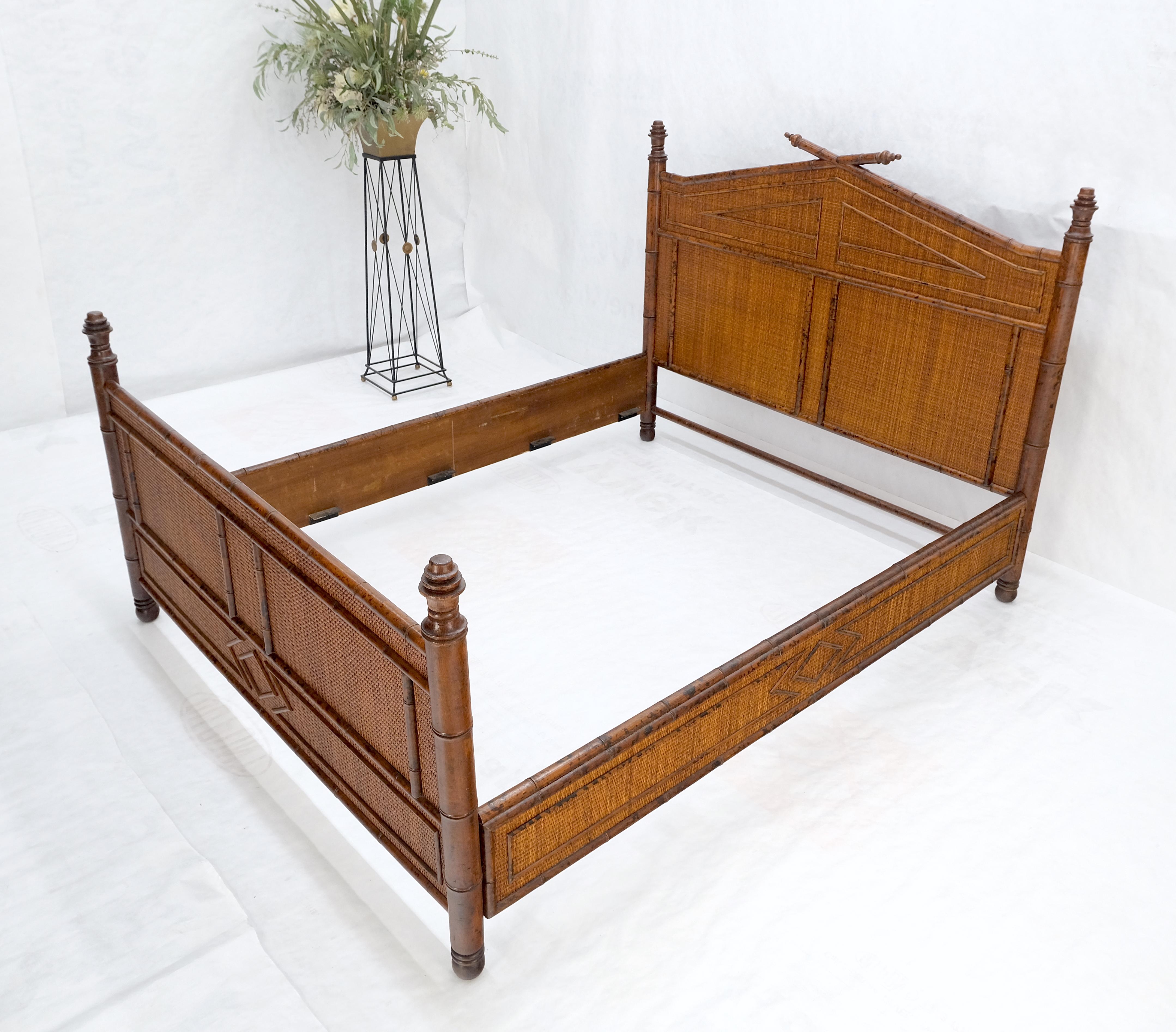 Lacquered Faux Bamboo Cane Restored Queen Size Headboard Footboard Bed Bloomingdales MINT For Sale