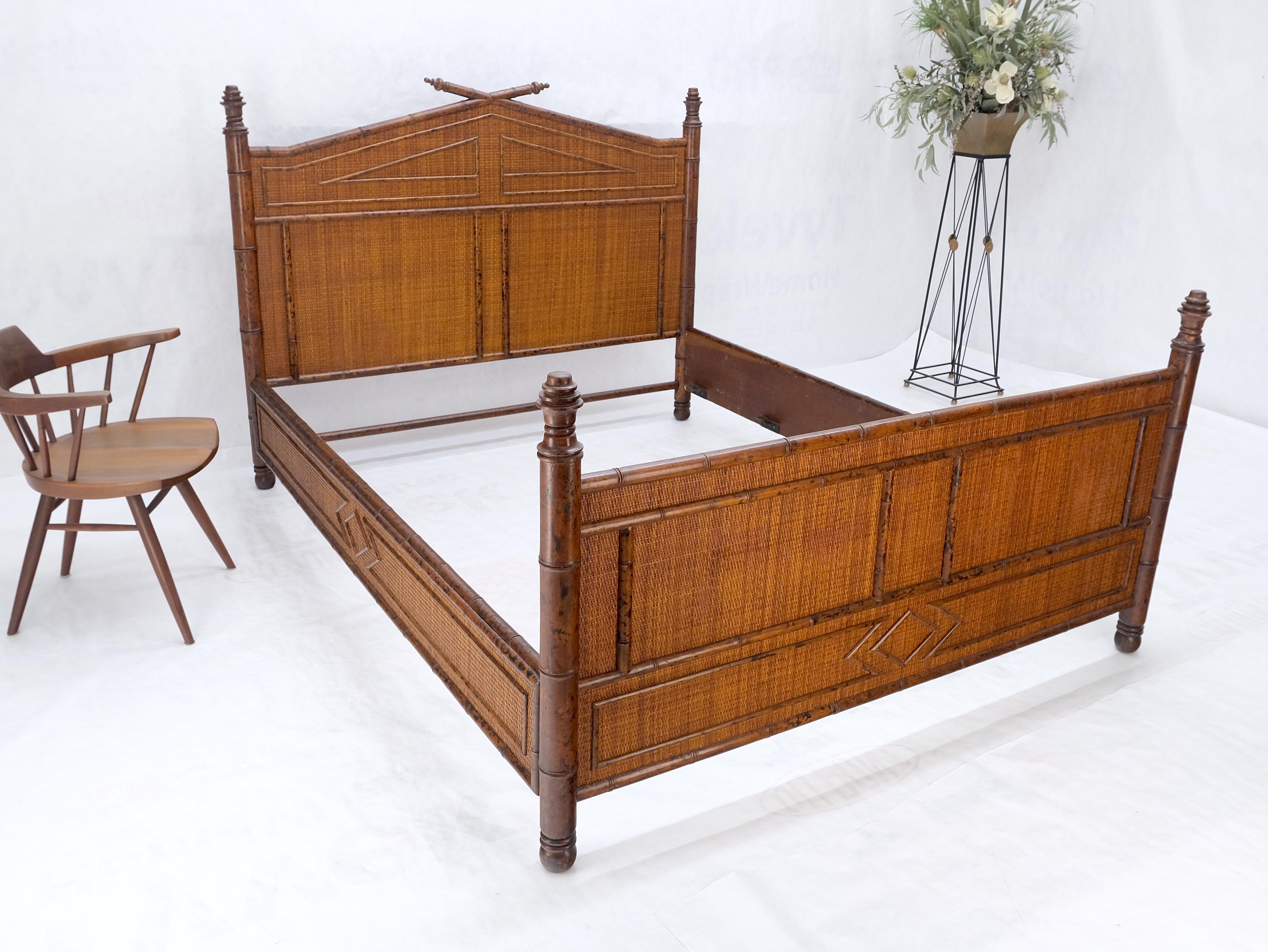 20th Century Faux Bamboo Cane Restored Queen Size Headboard Footboard Bed Bloomingdales MINT For Sale