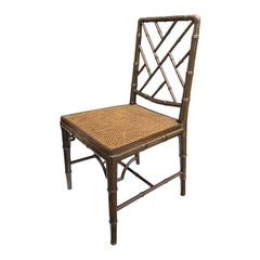 Hollywood Regency Faux Bamboo Cane Seat Chippendale Brown McGuire Dining Chair