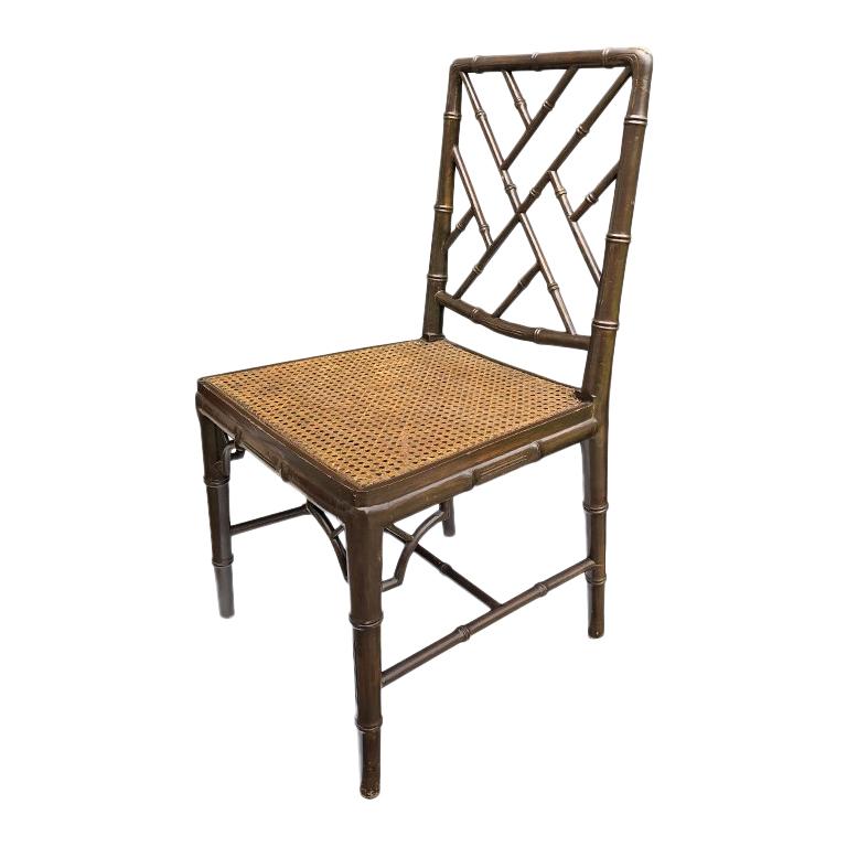 Hollywood Regency Faux Bamboo Cane Seat Chippendale Brown McGuire