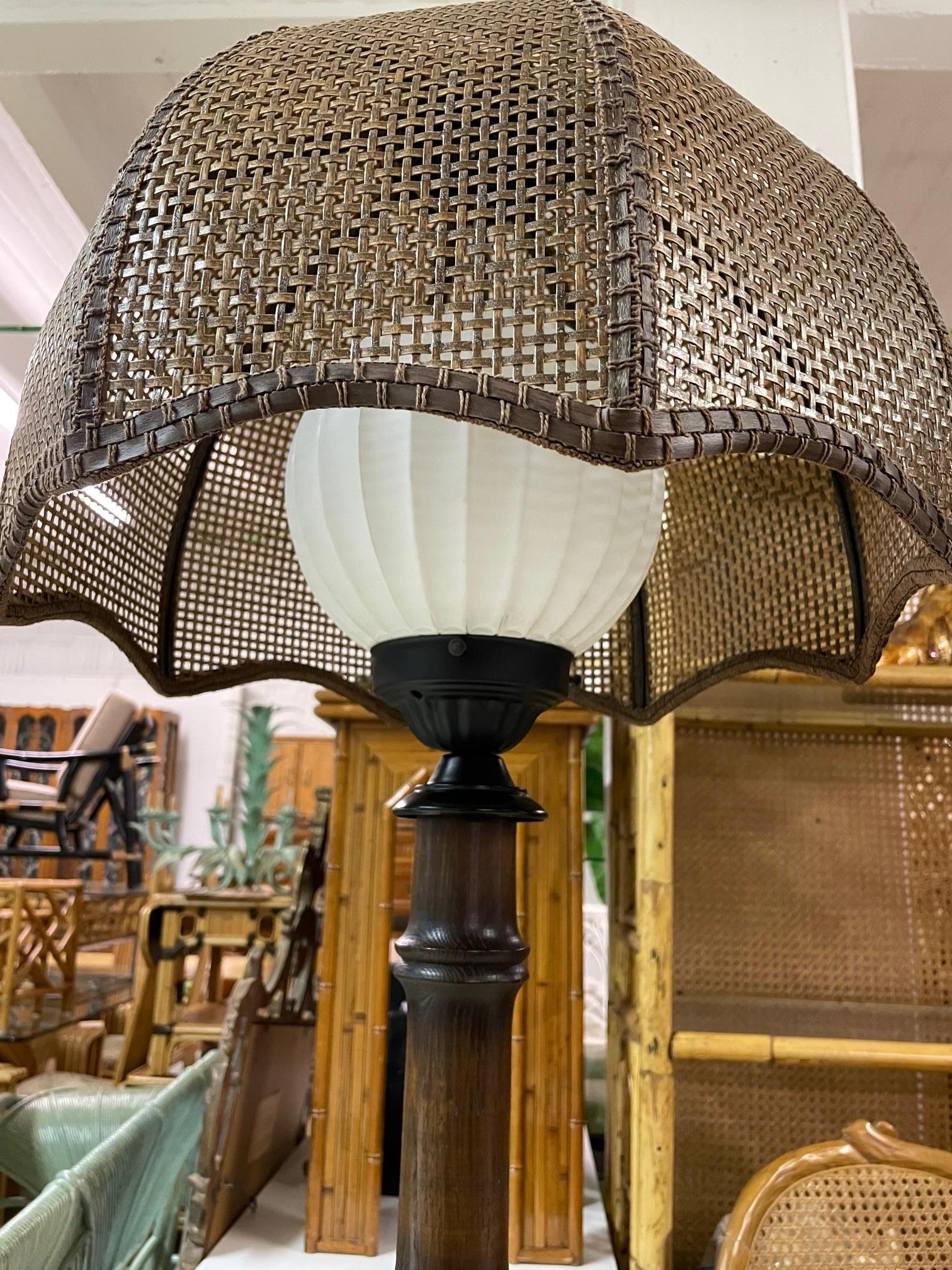 Late 20th Century Faux Bamboo Cane Shade Table Lamps