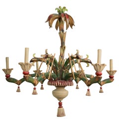 Faux Bamboo Carved and Hand Painted Chandelier