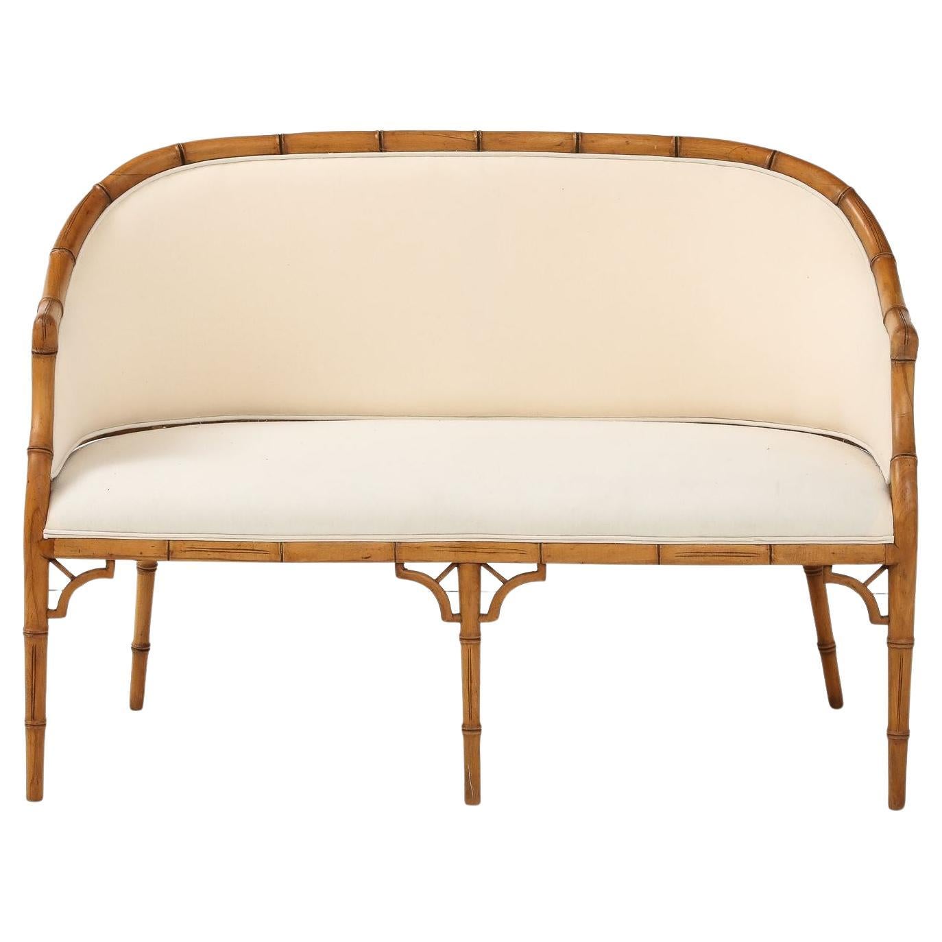 Faux Bamboo Carved Wood Settee, France Mid 20th C.