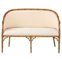 Faux Bamboo Carved Wood Settee, France Mid 20th C.