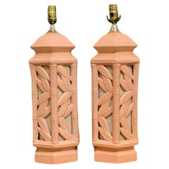 Faux Bamboo Ceramic Chinoiserie Table Lamps