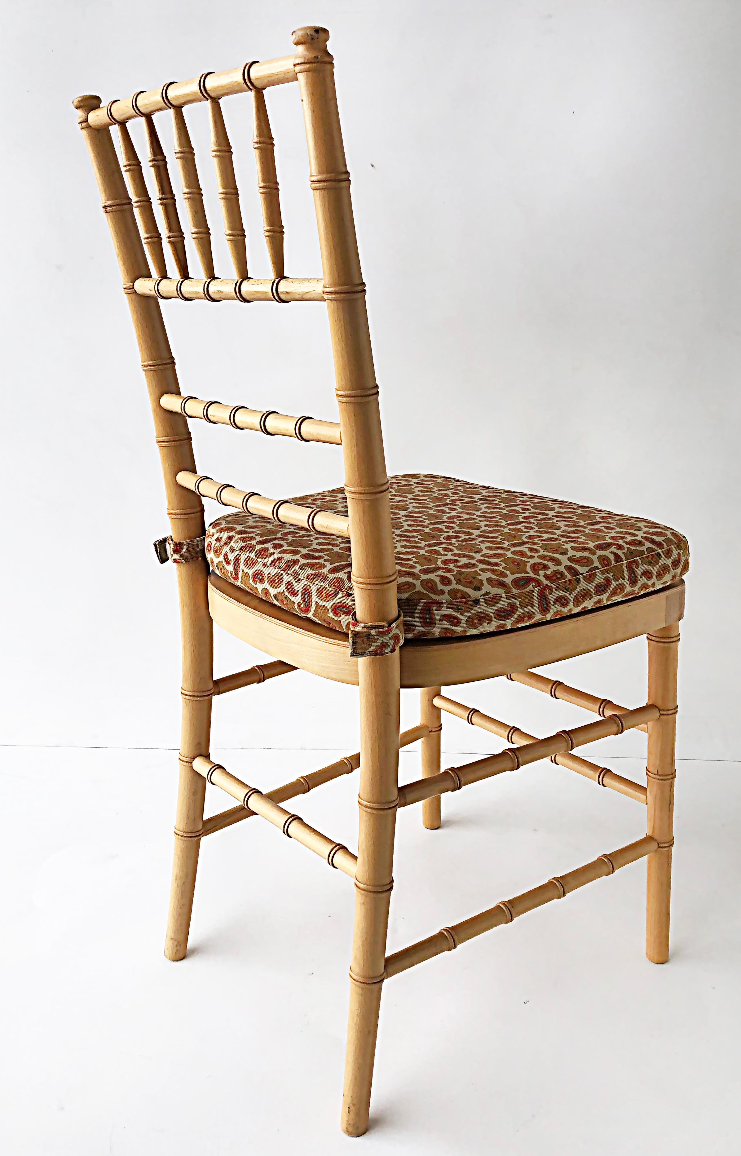 American Faux Bamboo Chair with Loose Paisley Seat Cushion For Sale