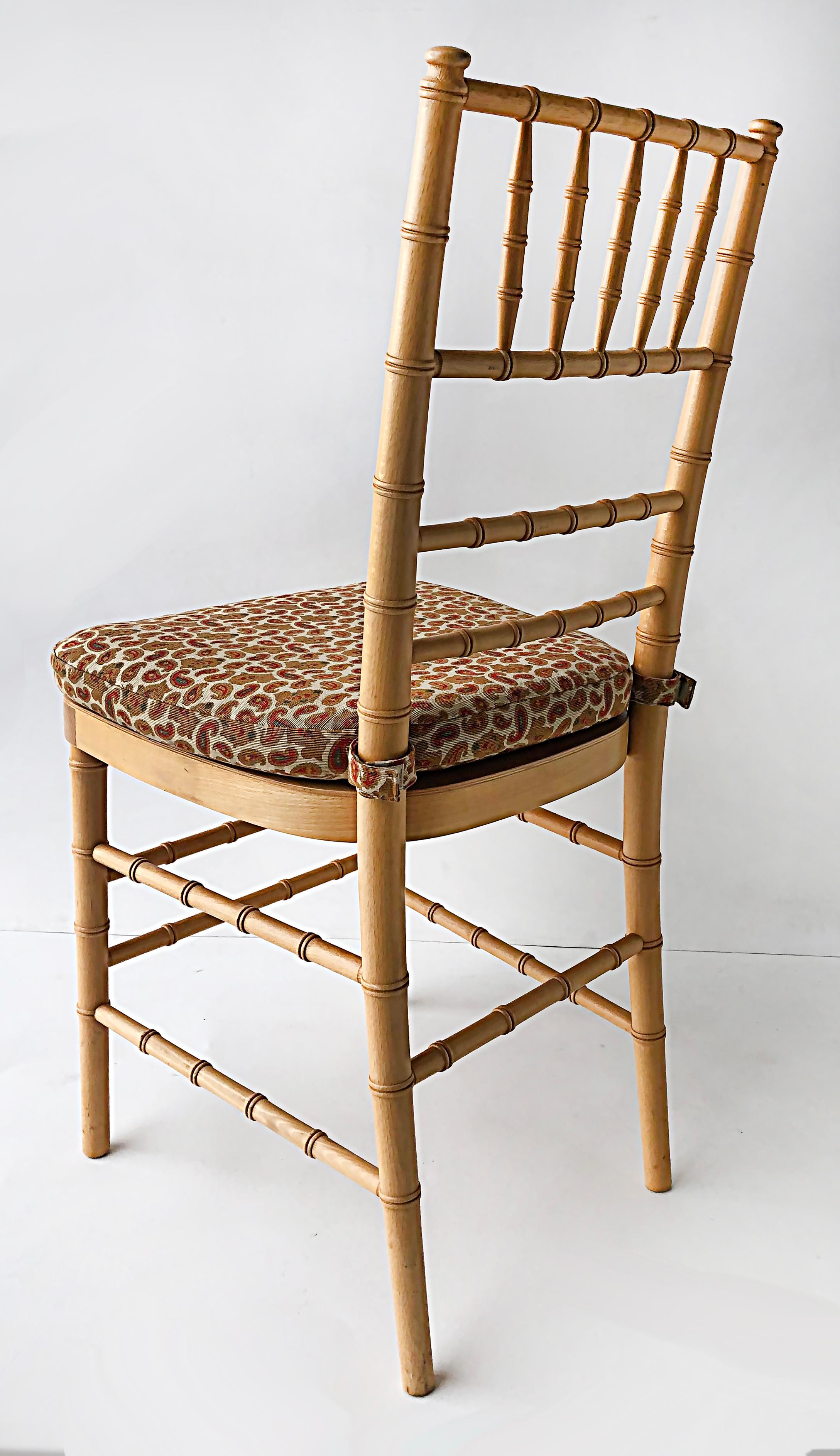 20th Century Faux Bamboo Chair with Loose Paisley Seat Cushion For Sale
