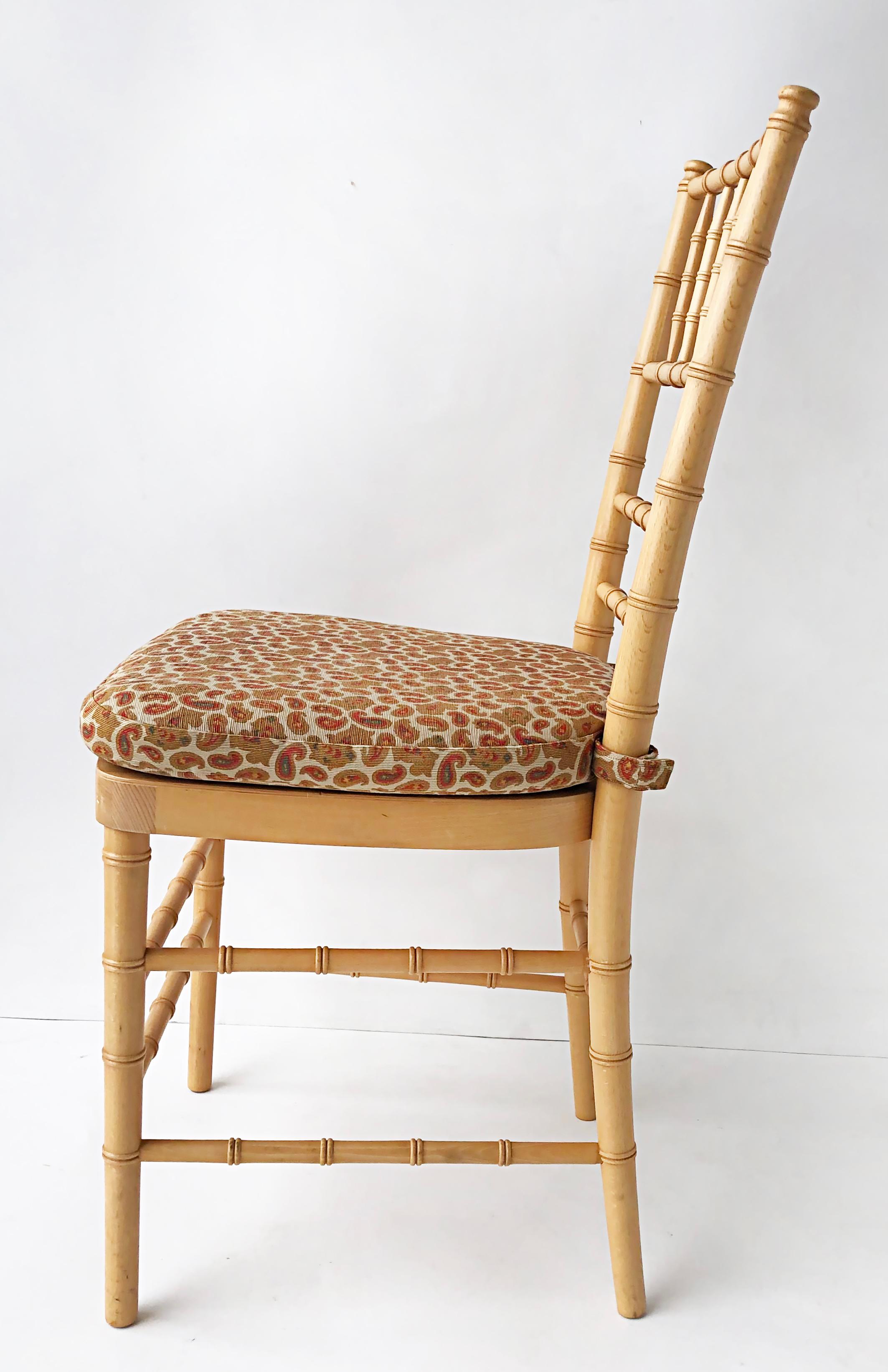 Fabric Faux Bamboo Chair with Loose Paisley Seat Cushion For Sale