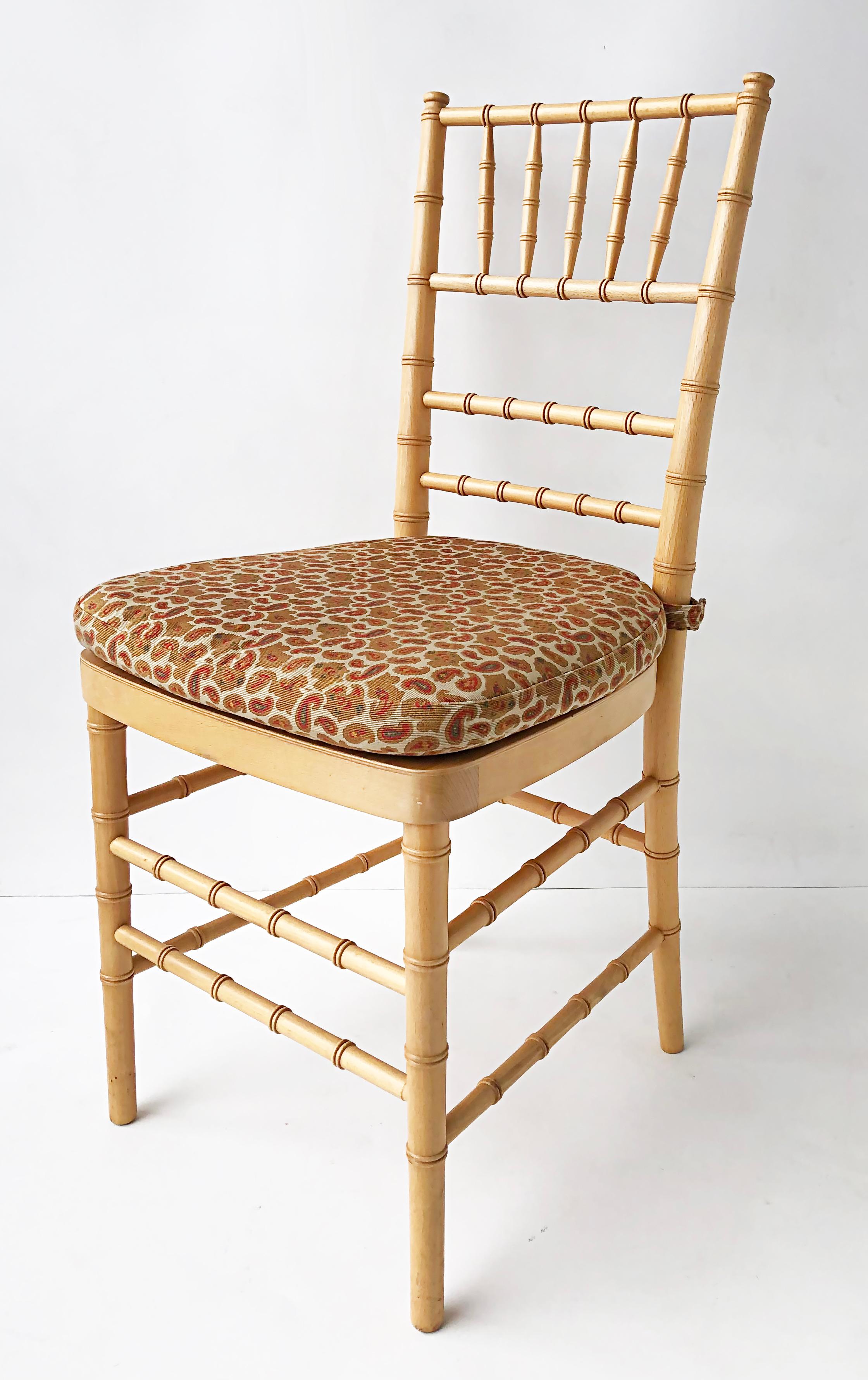Fabric Faux Bamboo Chair with Loose Paisley Seat Cushion