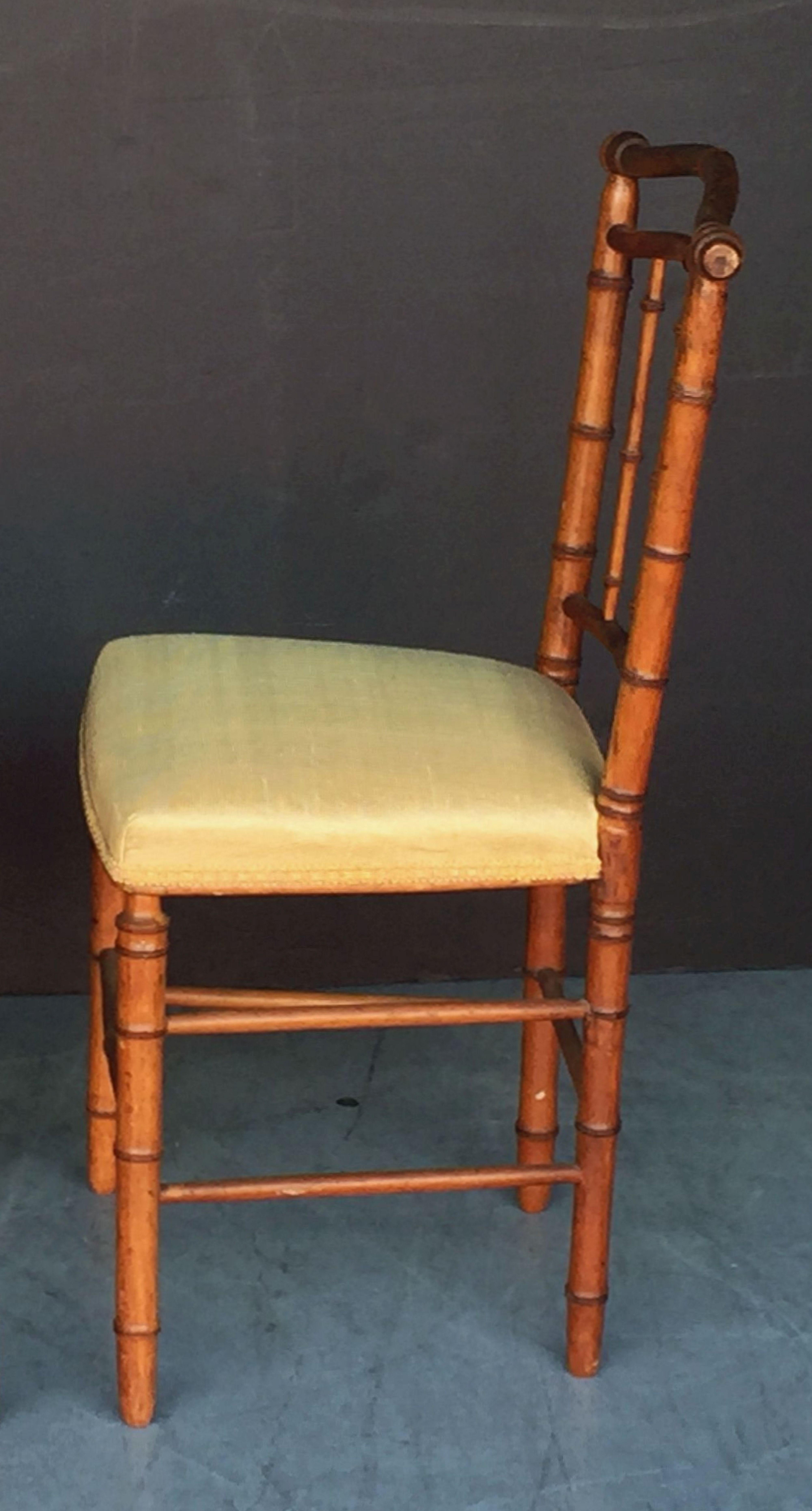 Turned Faux Bamboo Chair with Silk Upholstered Seat