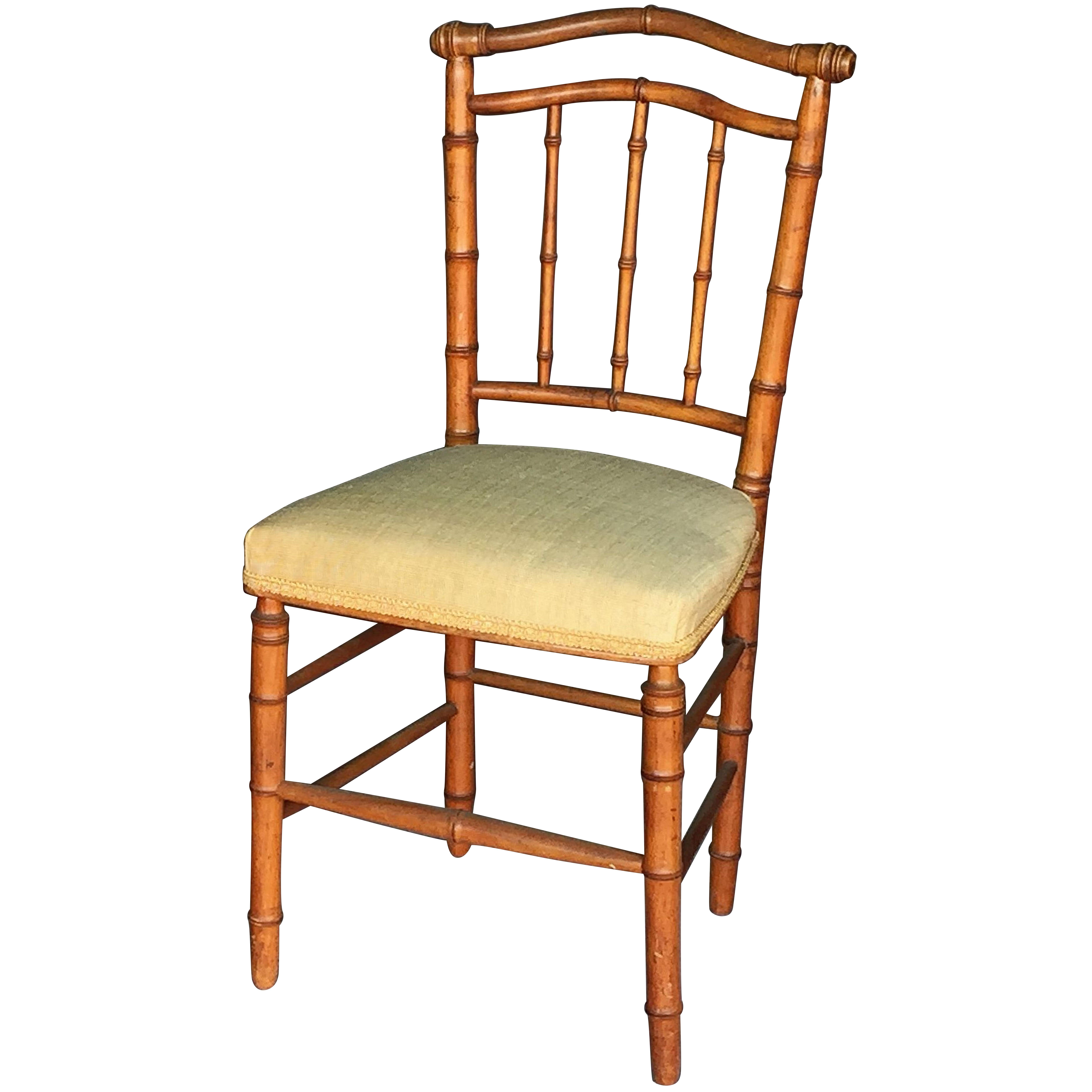 Faux Bamboo Chair with Silk Upholstered Seat