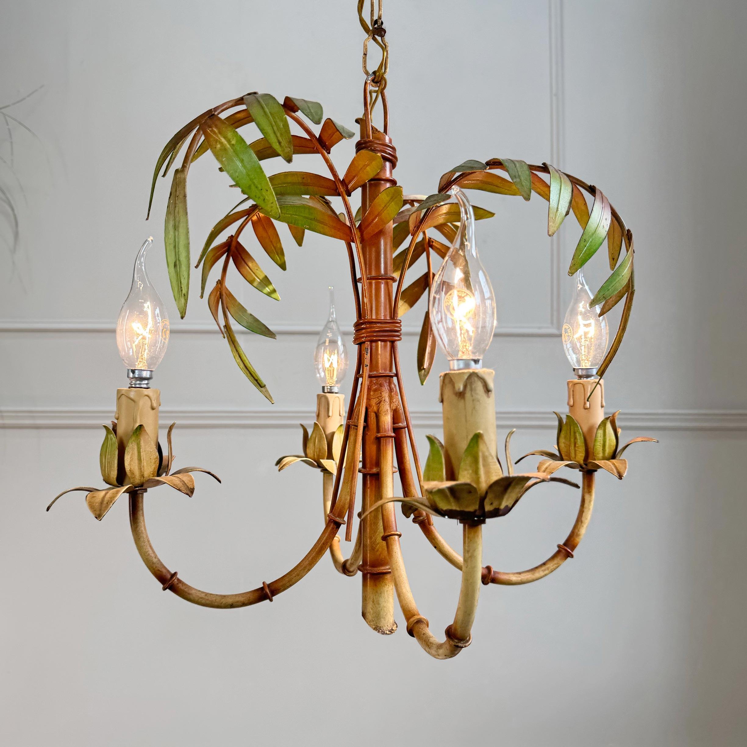 Faux Bamboo Chandelier Italy 1950's For Sale 4