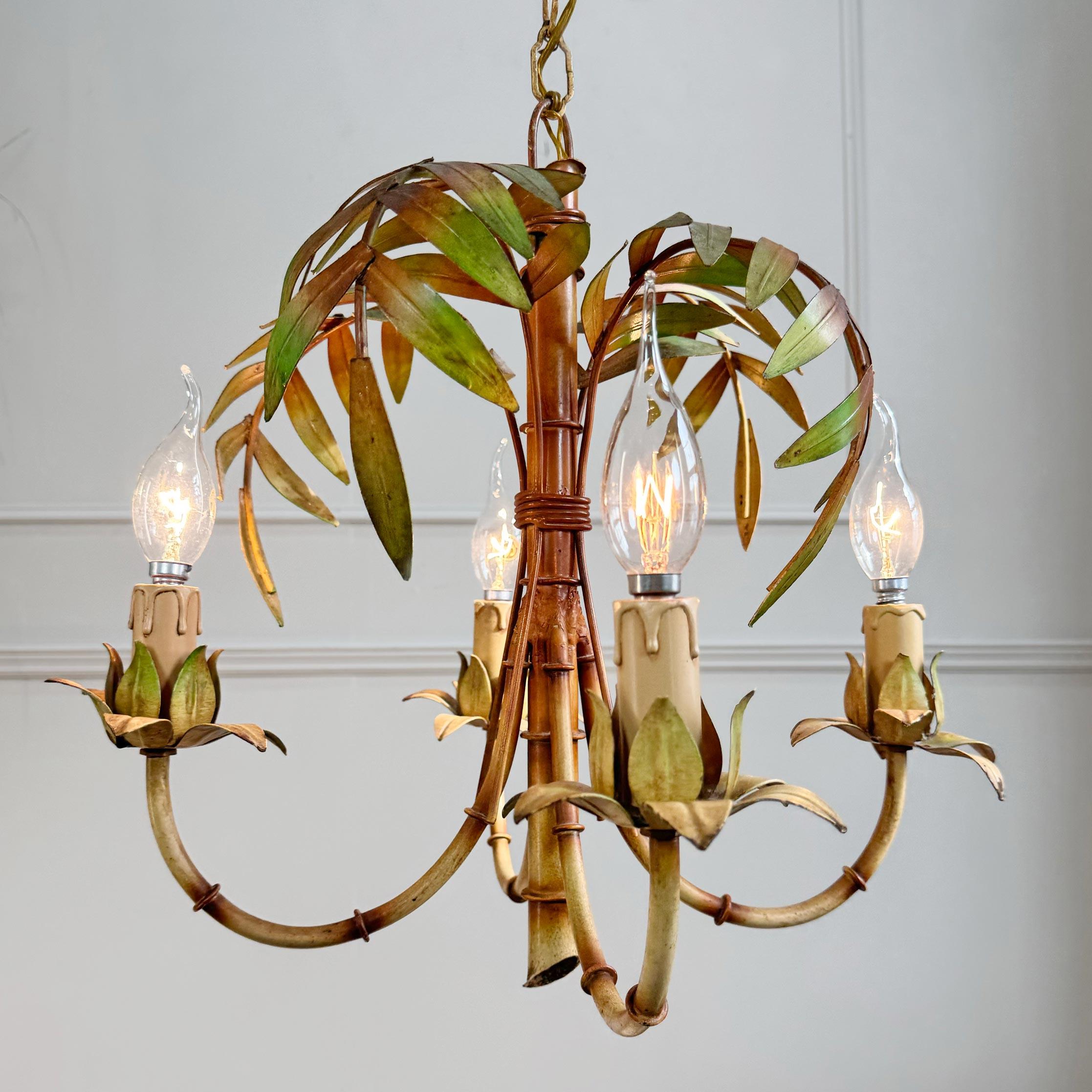 Hand-Crafted Faux Bamboo Chandelier Italy 1950's For Sale