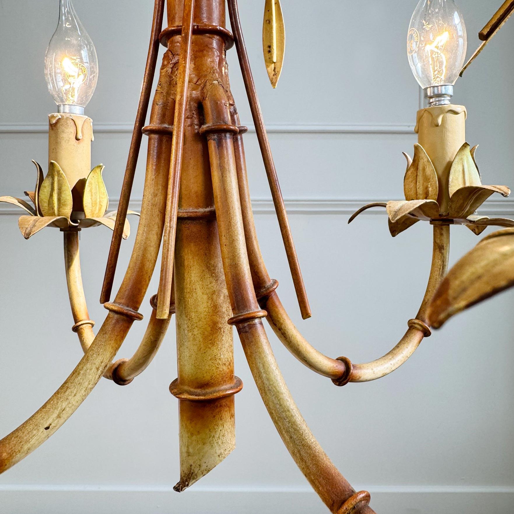 Mid-20th Century Faux Bamboo Chandelier Italy 1950's For Sale