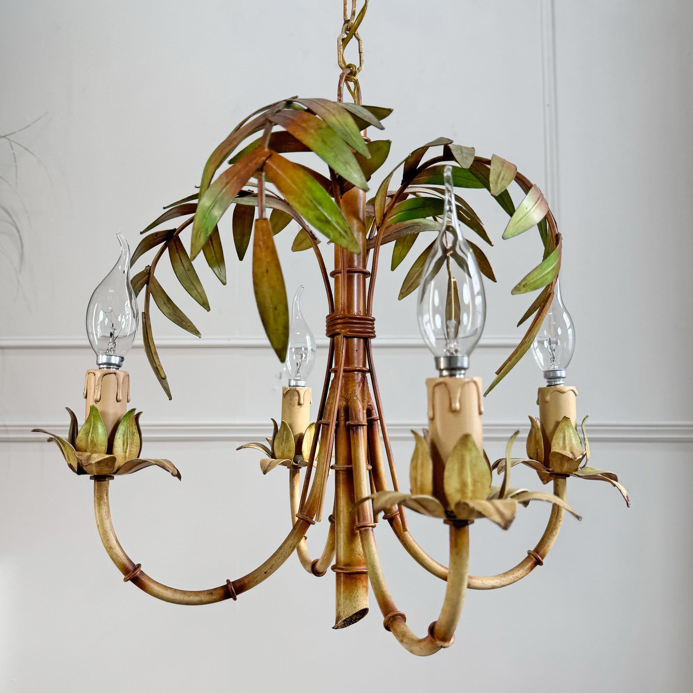 Iron Faux Bamboo Chandelier Italy 1950's For Sale