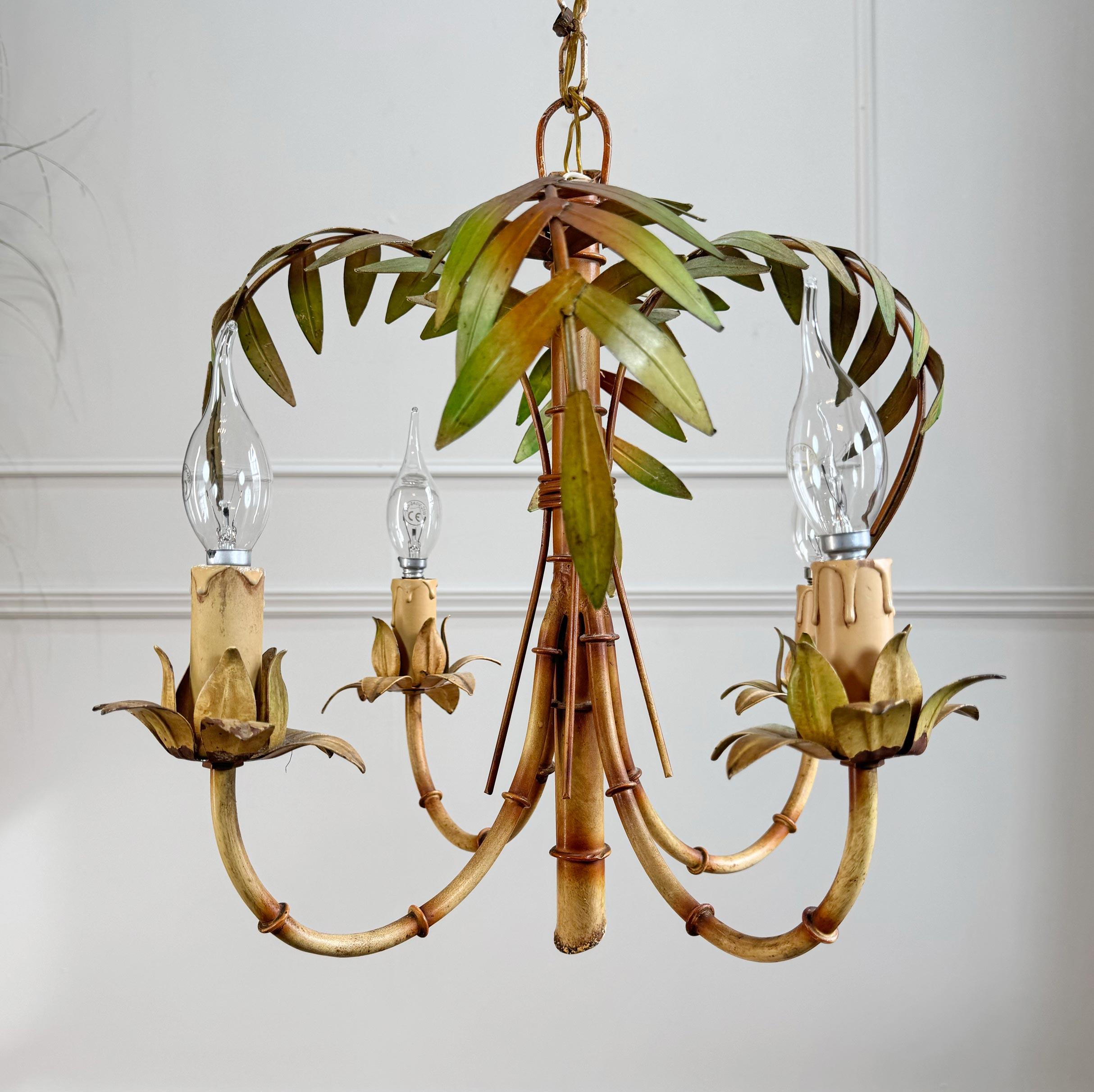 Faux Bamboo Chandelier Italy 1950's For Sale 1