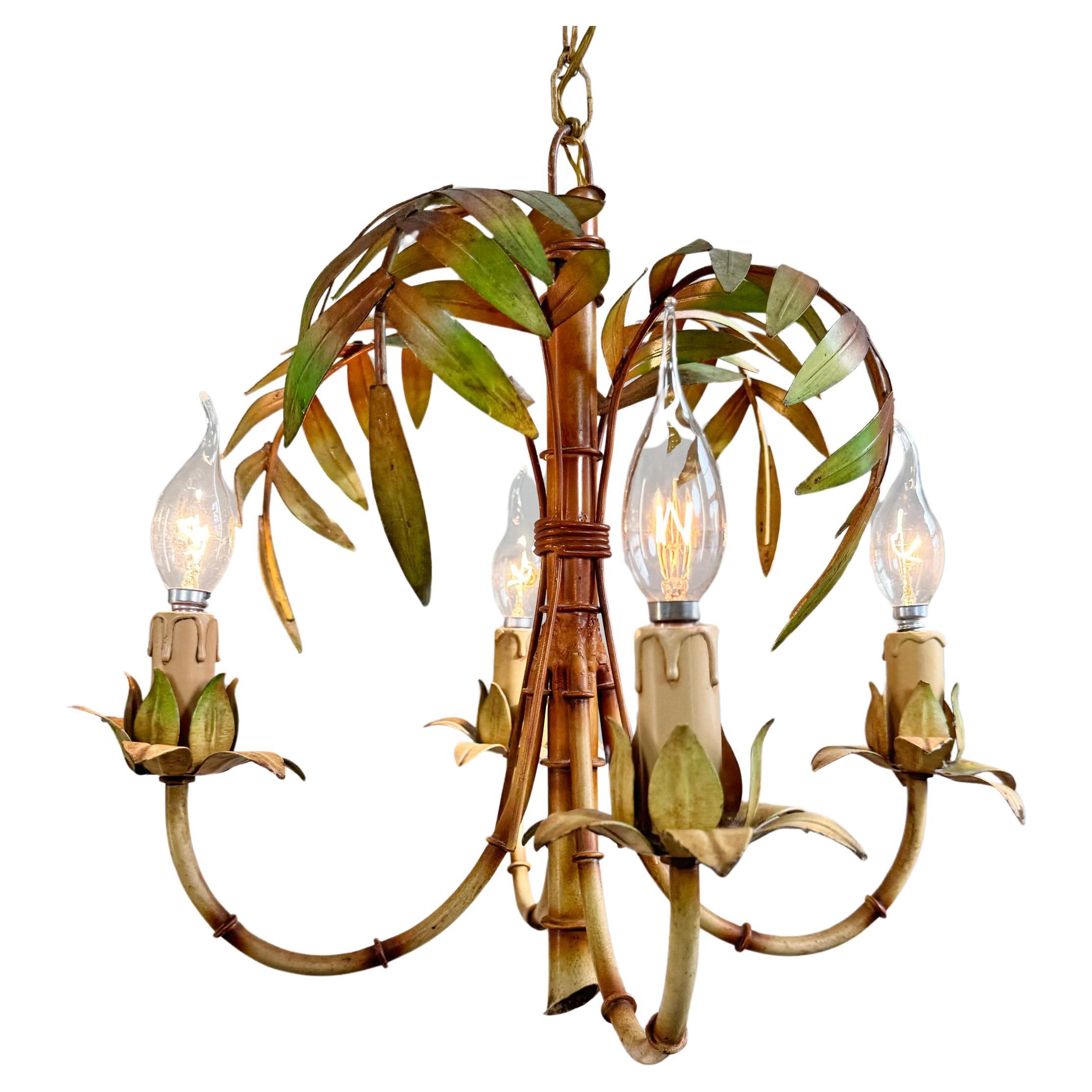 Faux Bamboo Chandelier Italy 1950's For Sale