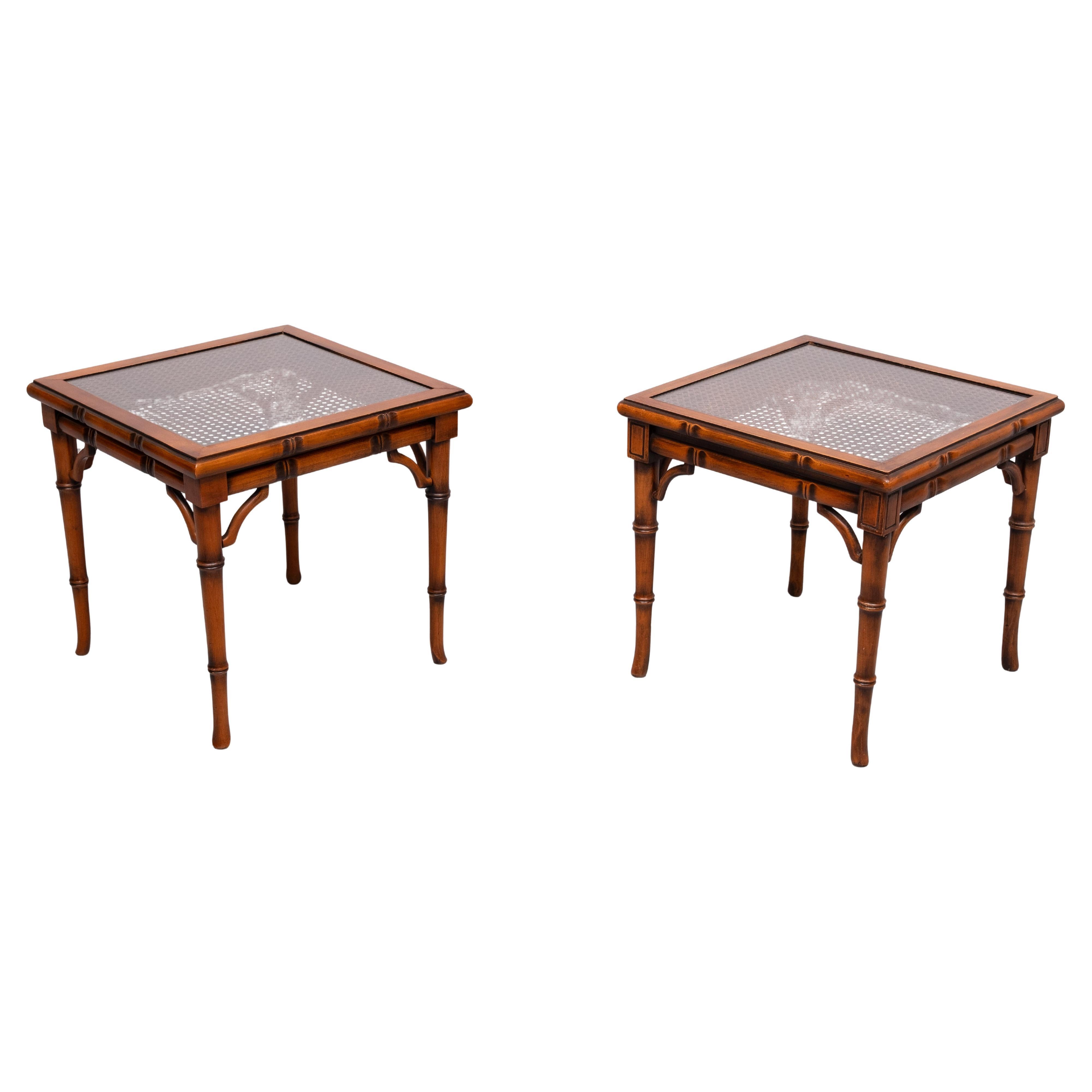 Regency Revival Faux Bamboo Cherry Wood sofa tables 1970s England For Sale