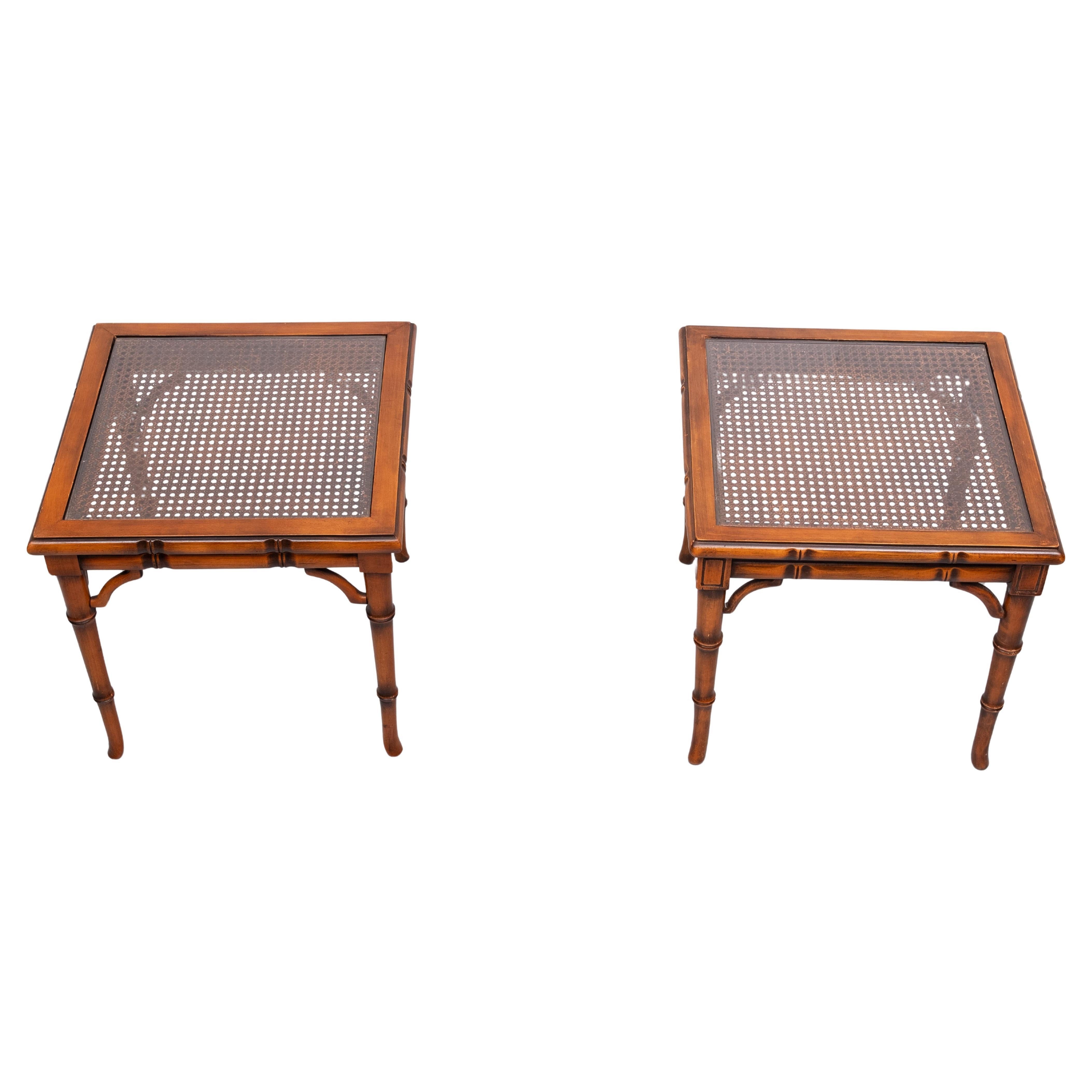 English Faux Bamboo Cherry Wood sofa tables 1970s England For Sale