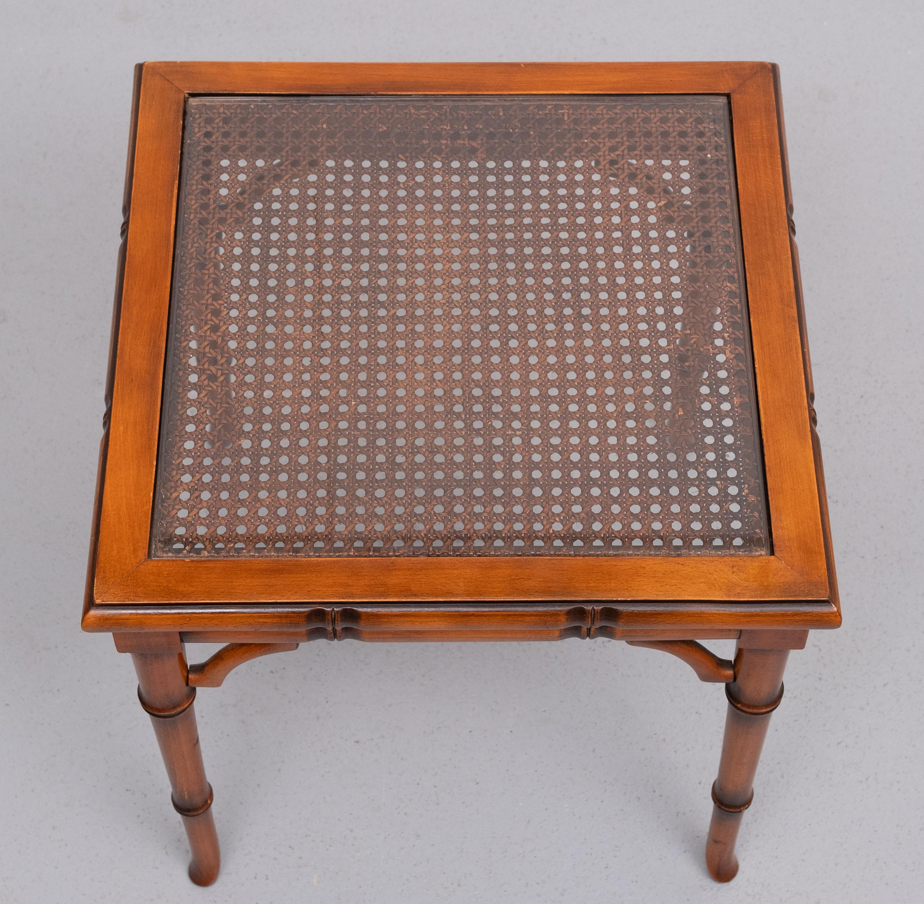 Faux Bamboo Cherry Wood sofa tables 1970s England For Sale 1