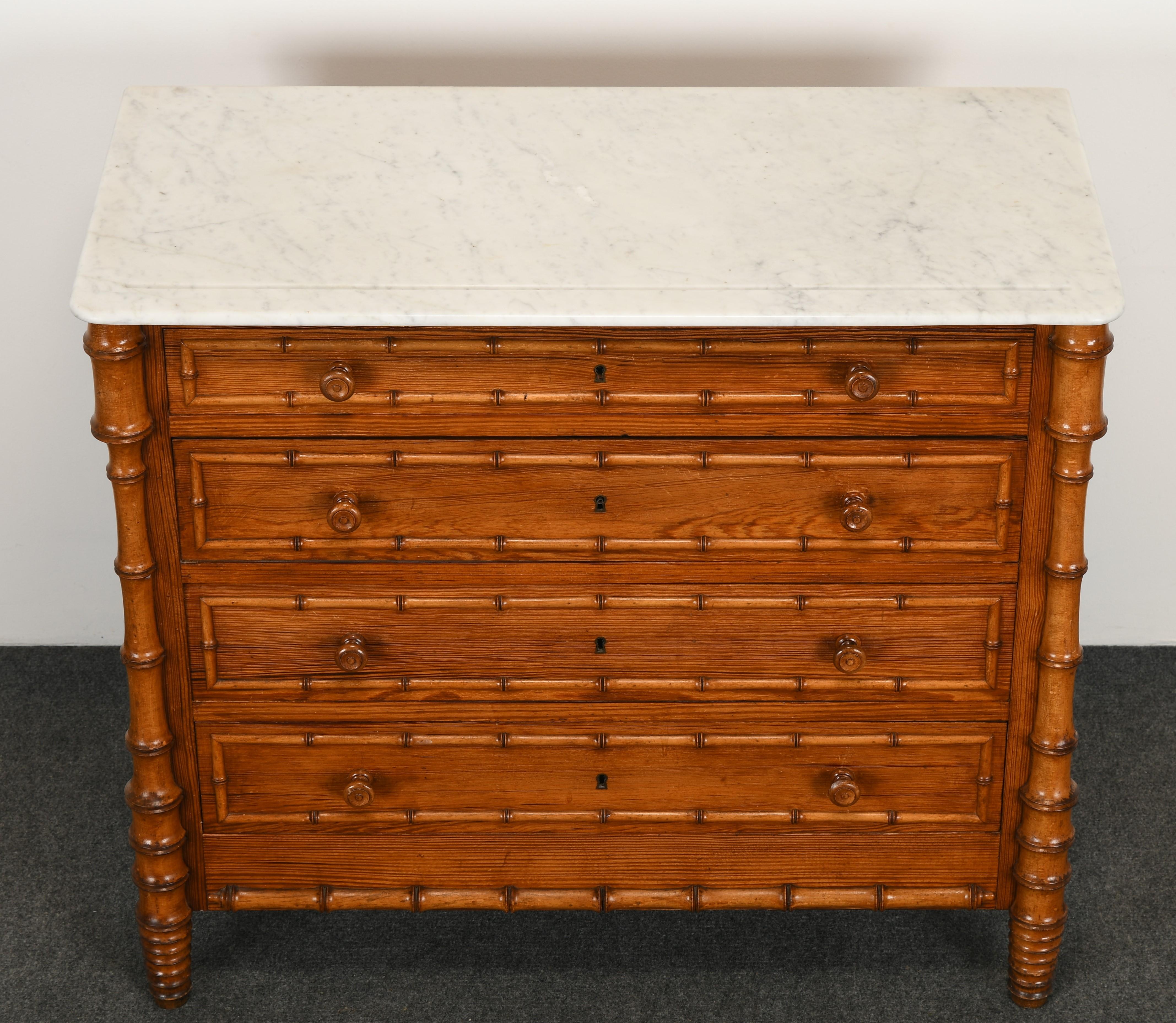 British Colonial Faux Bamboo Chest of Drawers, 19th Century