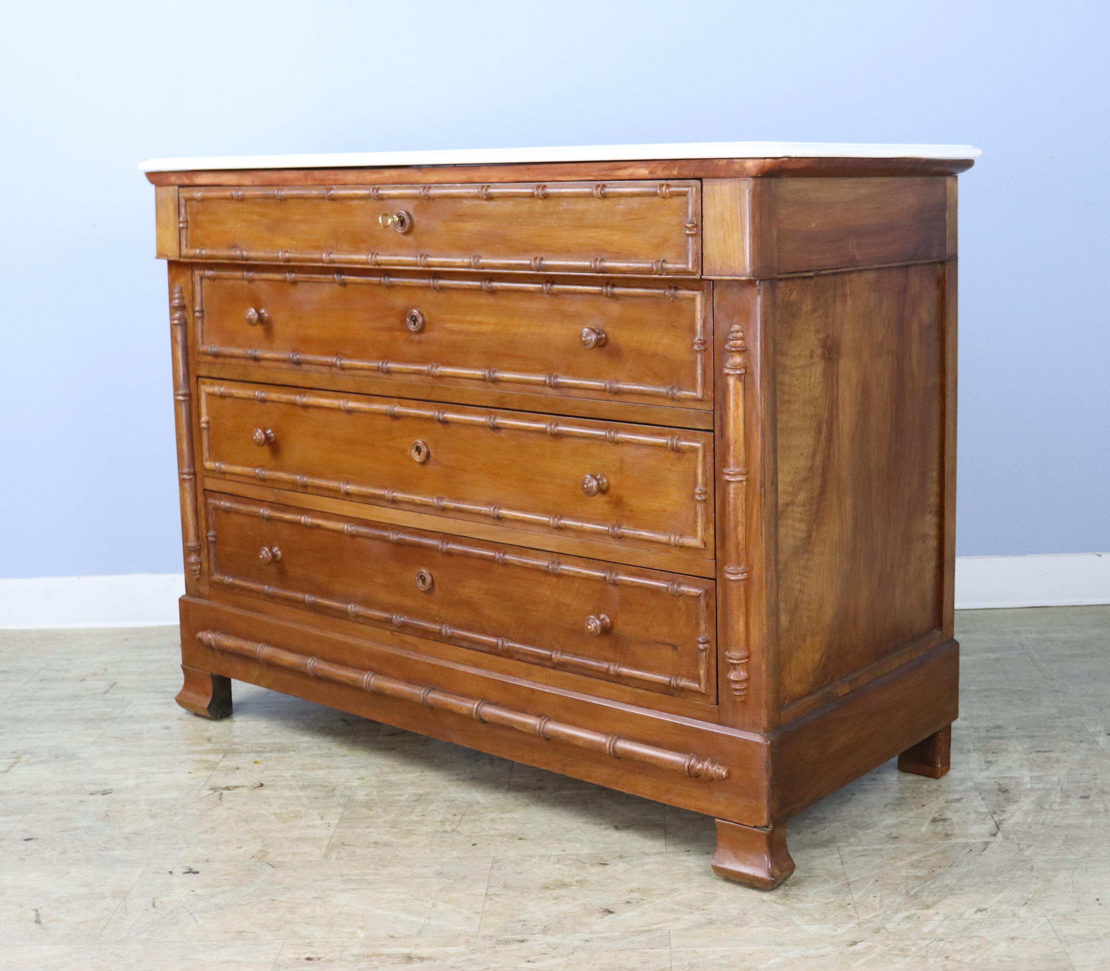 Faux Bamboo Chest of Drawers with White Marble Top In Good Condition For Sale In Port Chester, NY