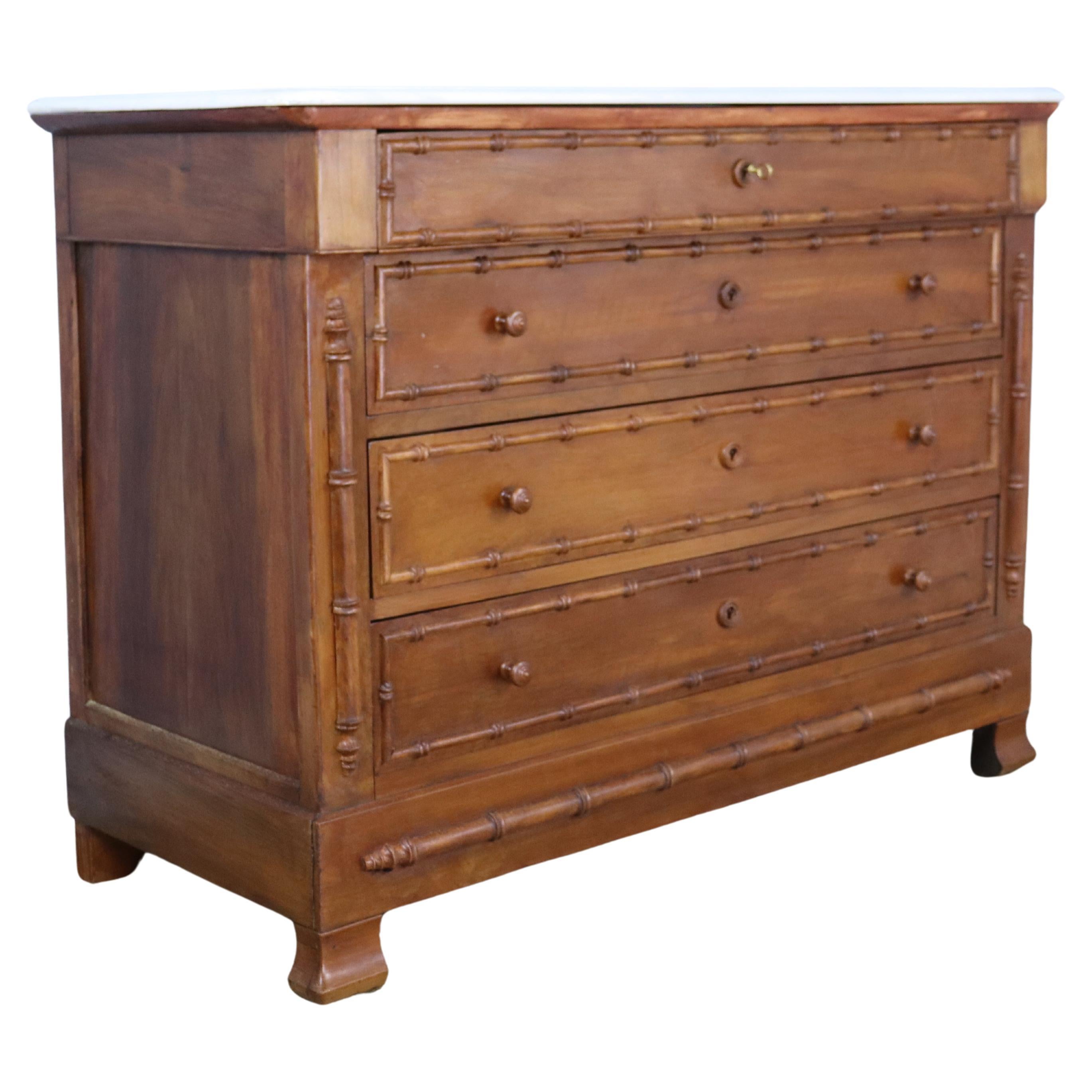 Faux Bamboo Chest of Drawers with White Marble Top