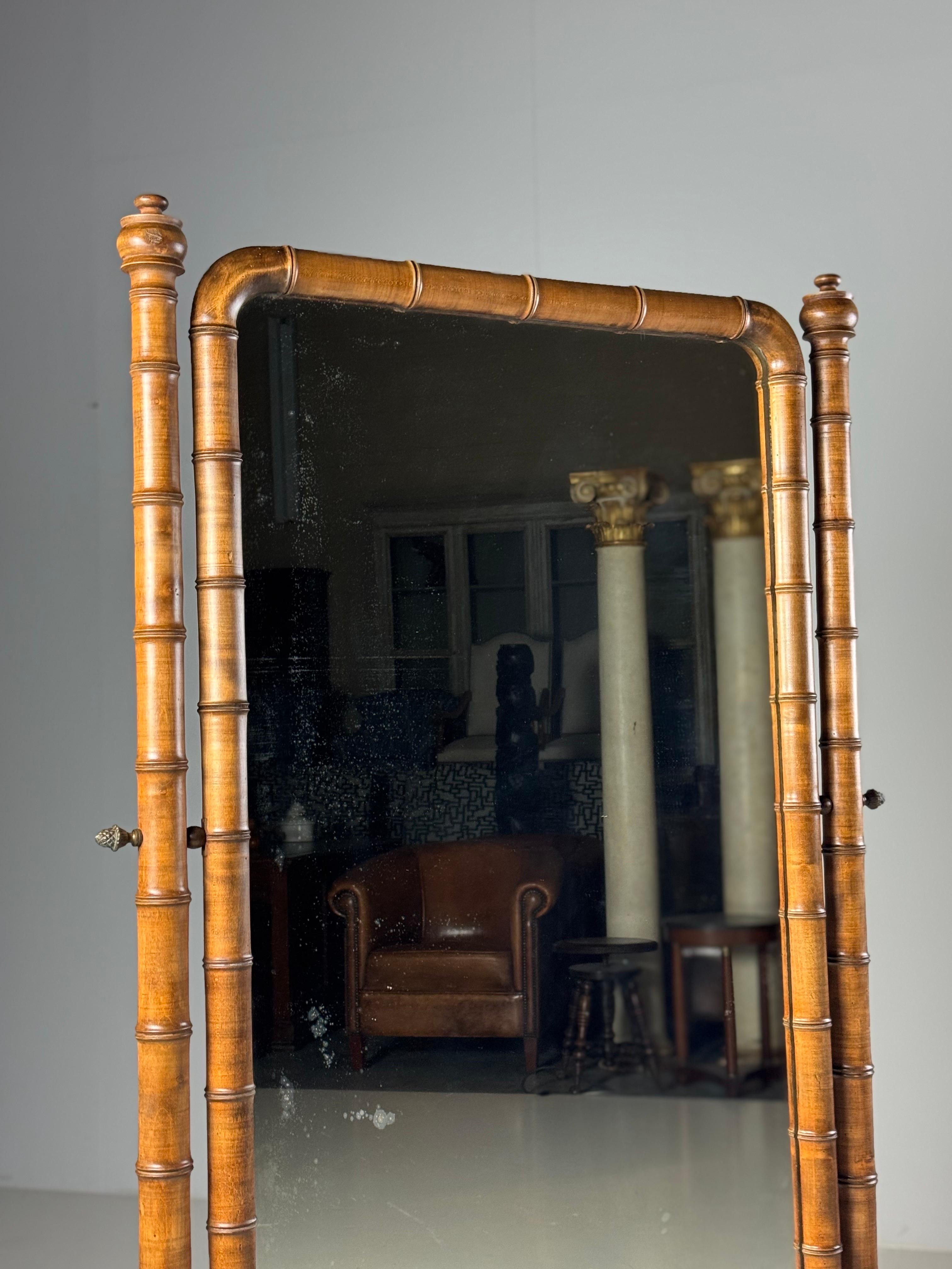 Faux Bamboo Cheval Mirror ca. 1900 For Sale 5