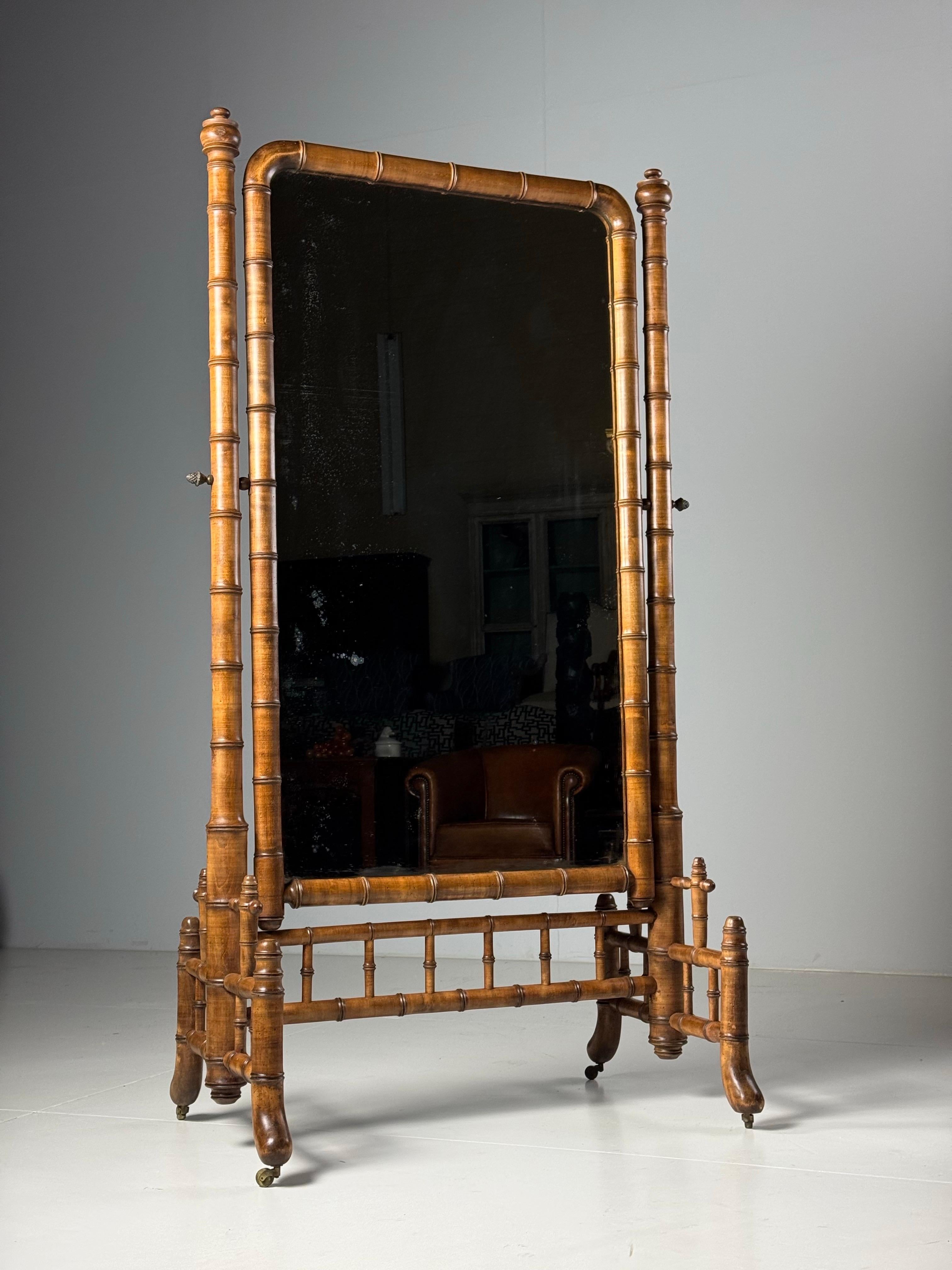 Faux Bamboo Cheval Mirror ca. 1900 For Sale 9