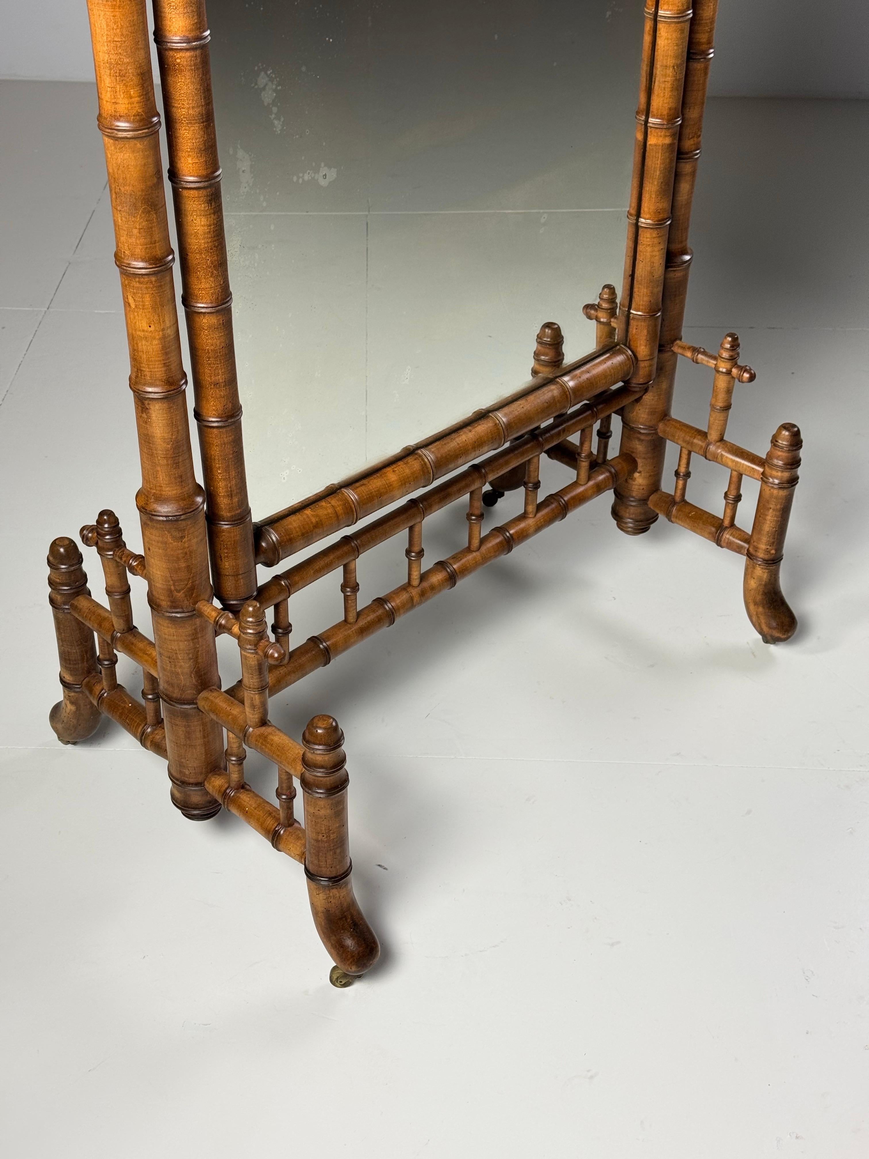 Faux Bamboo Cheval Mirror ca. 1900 In Good Condition For Sale In MILL, NL