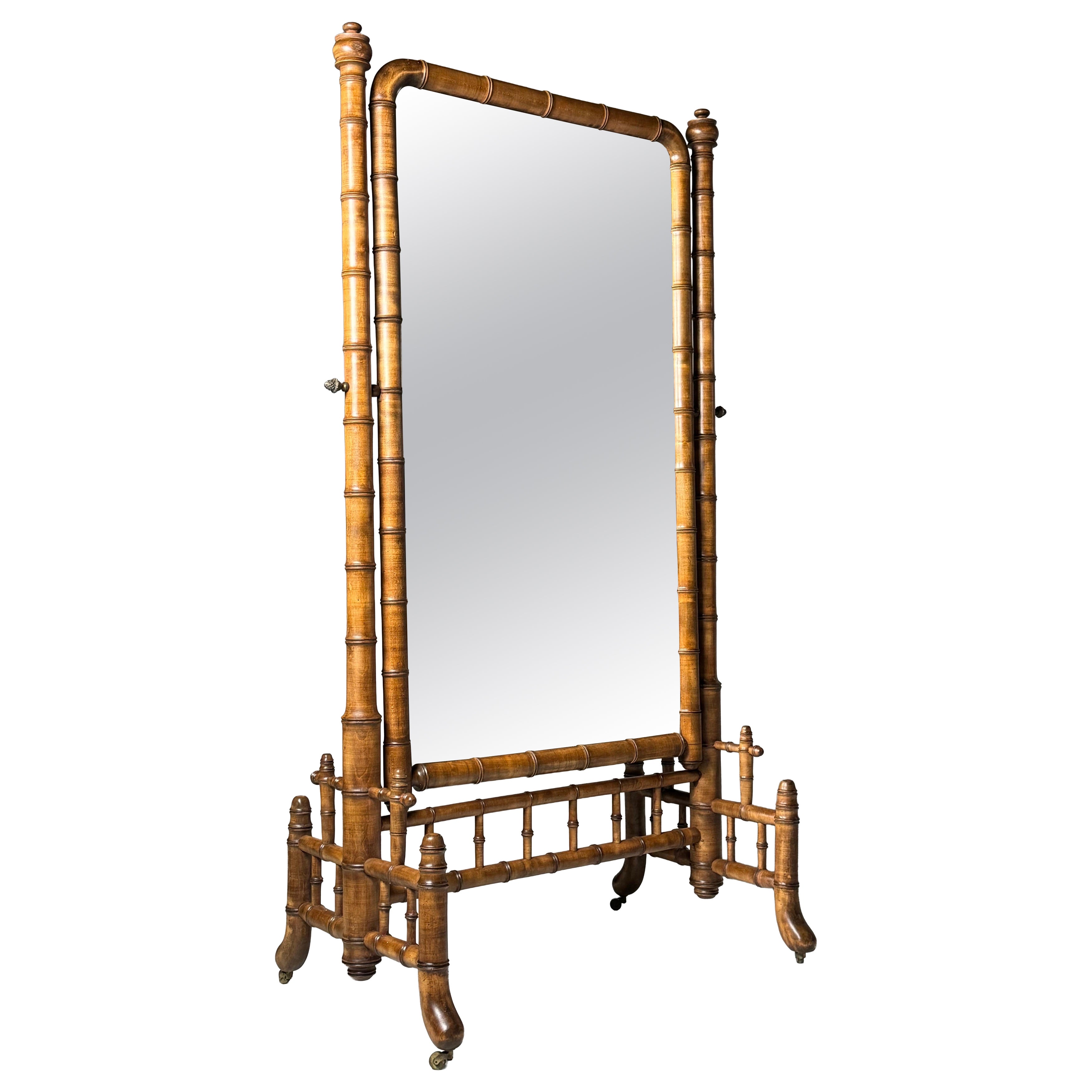 Faux Bamboo Cheval Mirror ca. 1900 For Sale