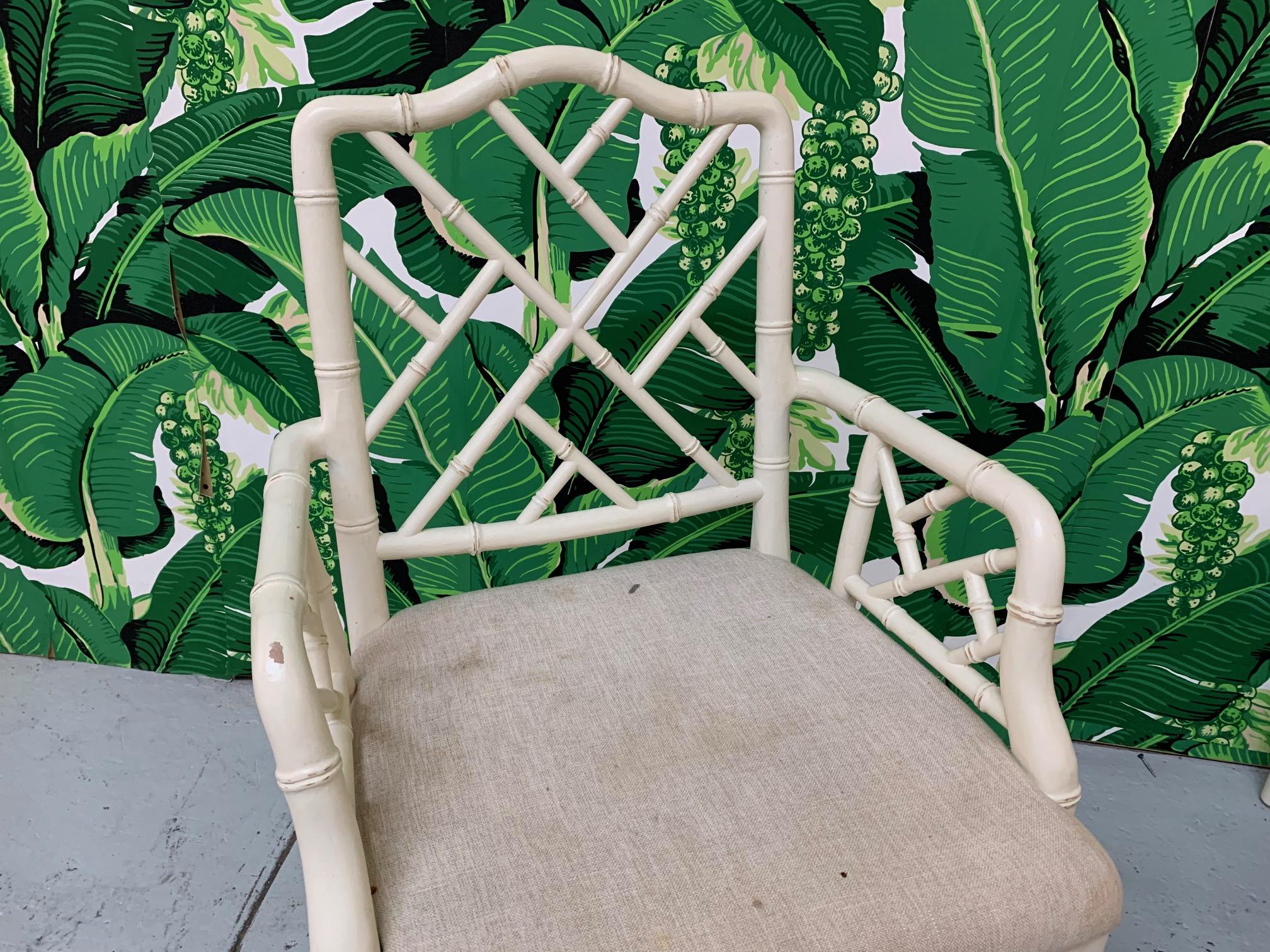 Faux Bamboo Chinese Chippendale 7-Piece Dining Set In Good Condition For Sale In Jacksonville, FL