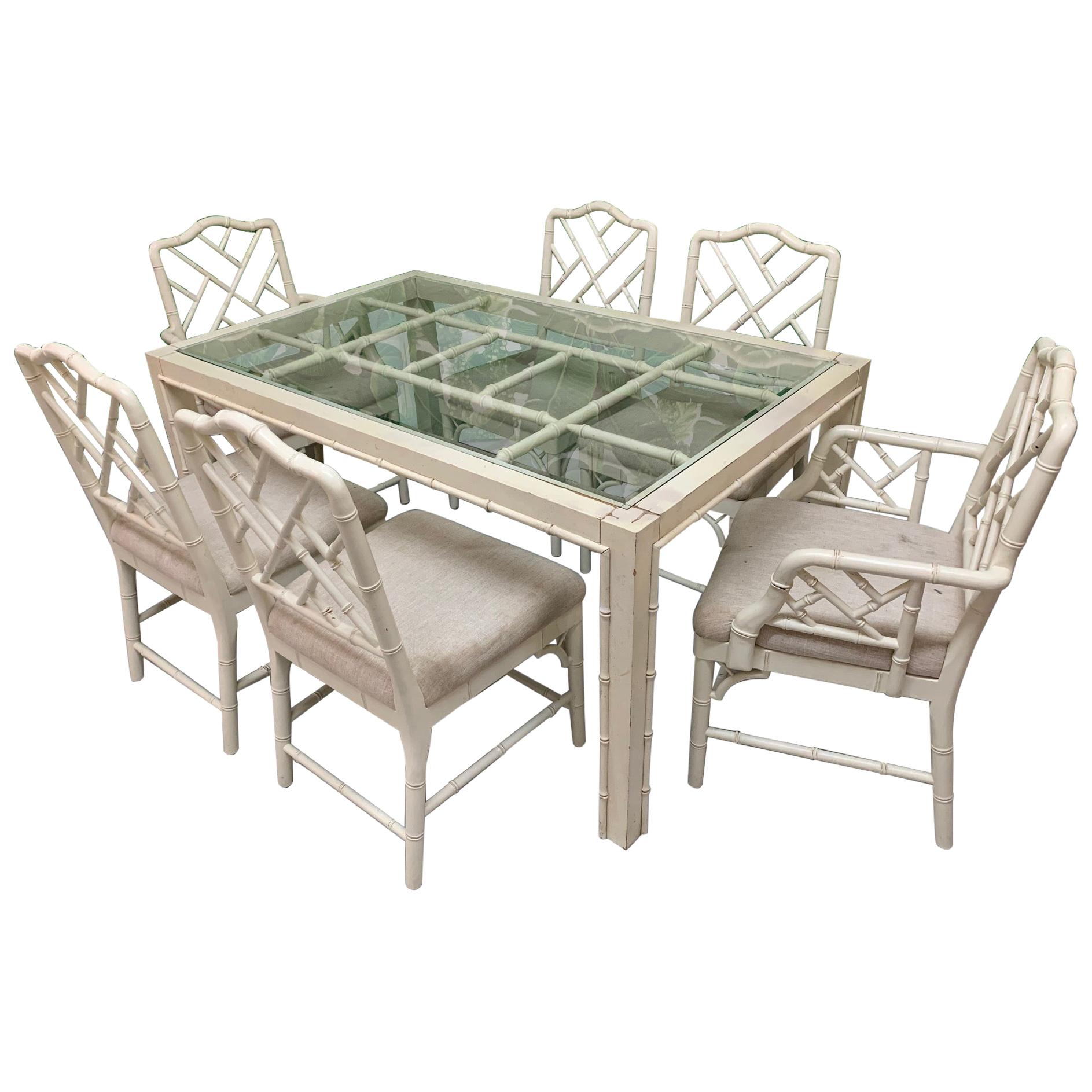 Faux Bamboo Chinese Chippendale 7-Piece Dining Set