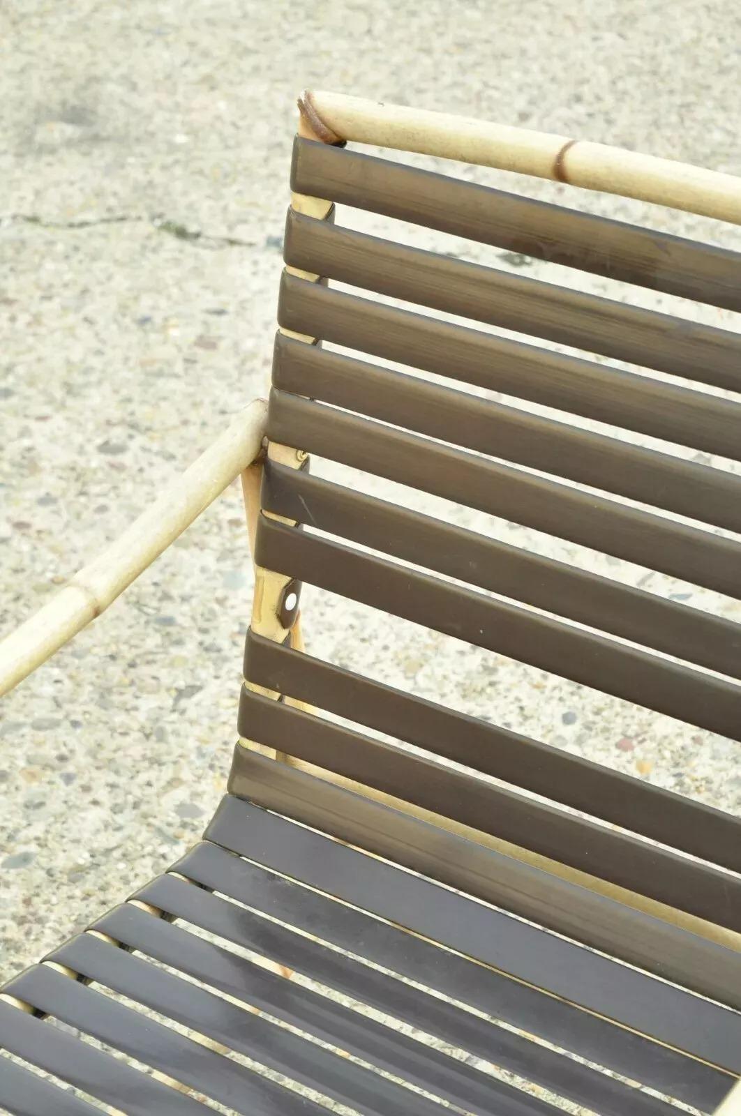 Faux Bamboo Chinese Chippendale Aluminum Vinyl Strap Pool Arm Chairs - a Pair For Sale 4