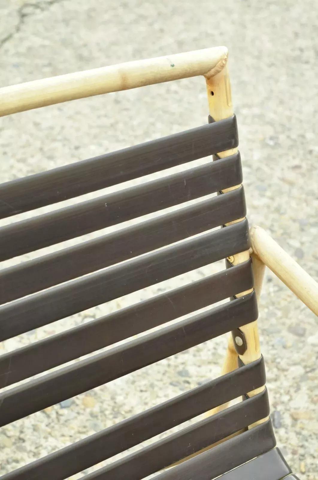 Faux Bamboo Chinese Chippendale Aluminum Vinyl Strap Pool Arm Chairs - a Pair For Sale 5