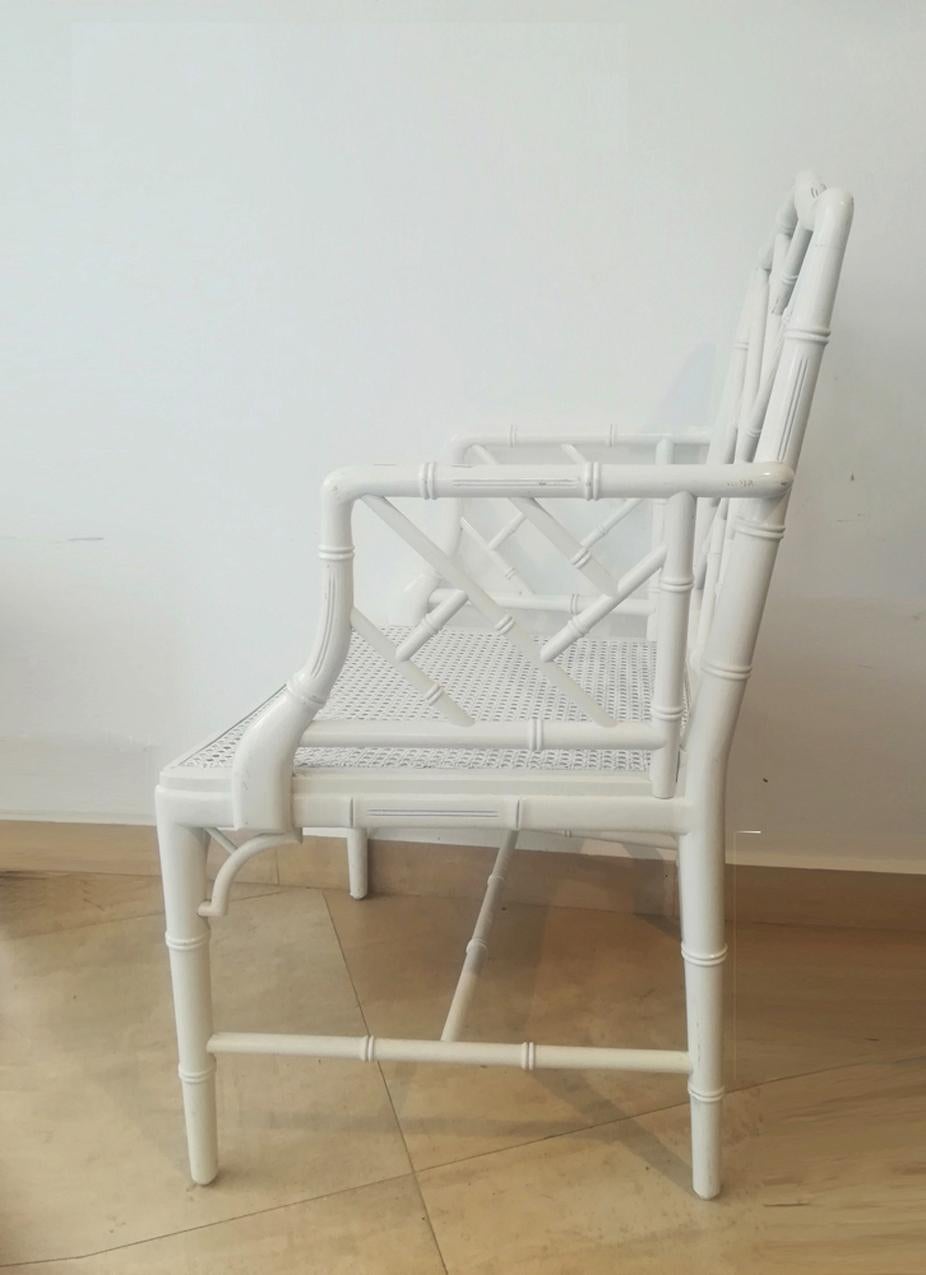 Faux Bamboo Chinese Chippendale Armchair  White Wood Lacquered 1970s 12