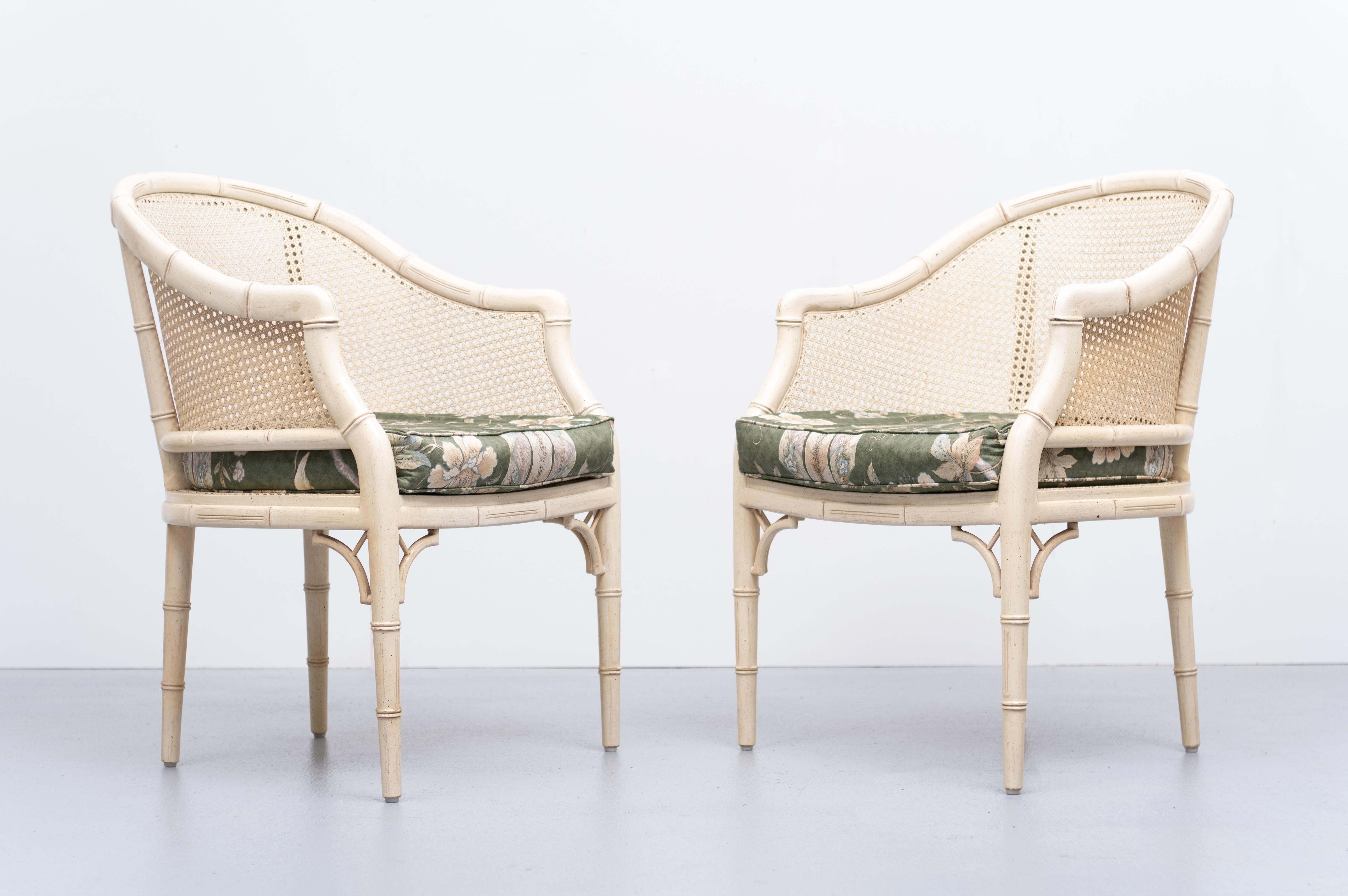 French Faux Bamboo Chinese Chippendale Armchairs 1970s