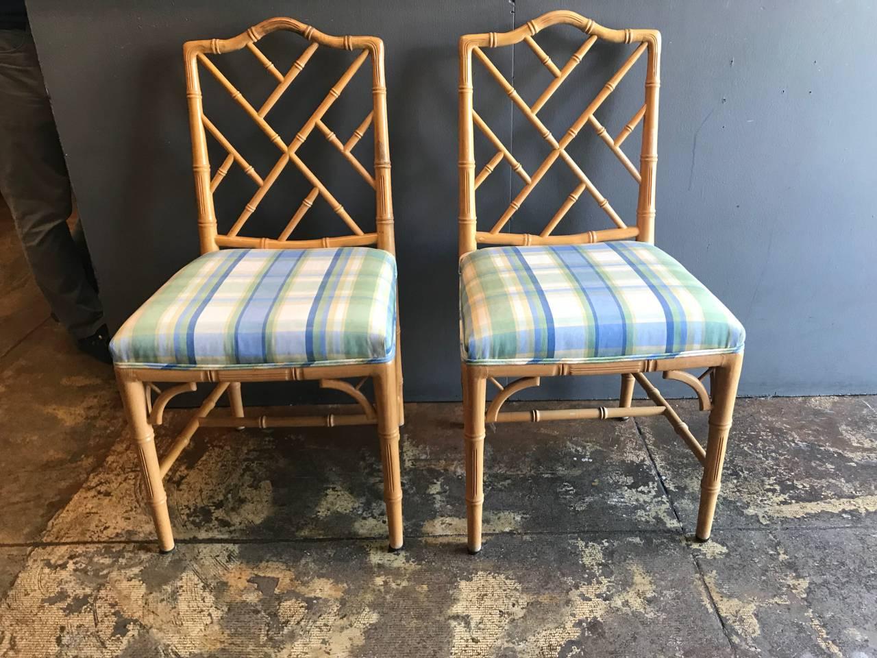 Tissu Chaises de salle à manger Chippendale en faux bambou:: lot de 4