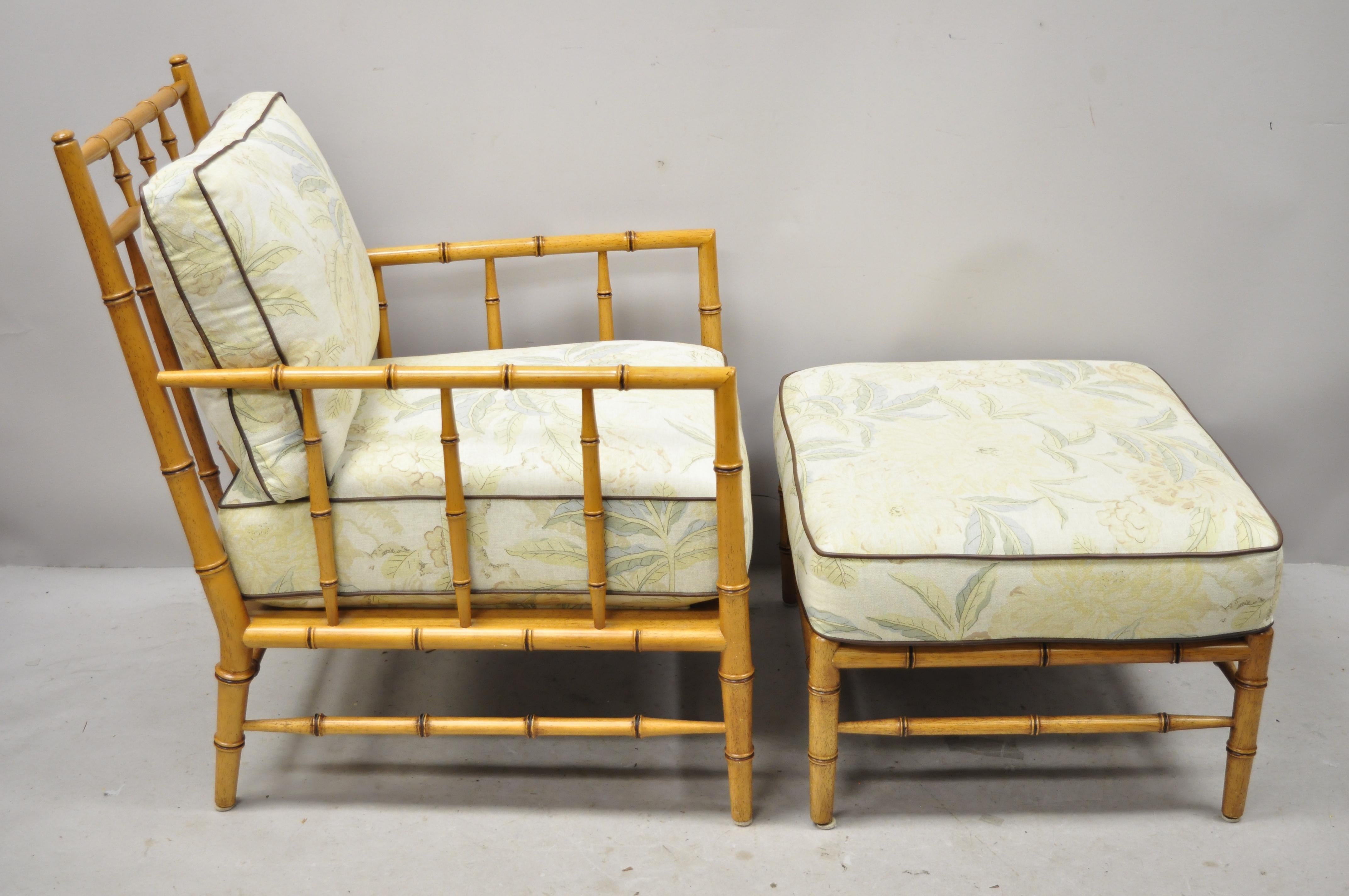 Faux Bamboo Chinese Chippendale Martha Stewart Bernhardt Lounge Chair & Ottoman 4