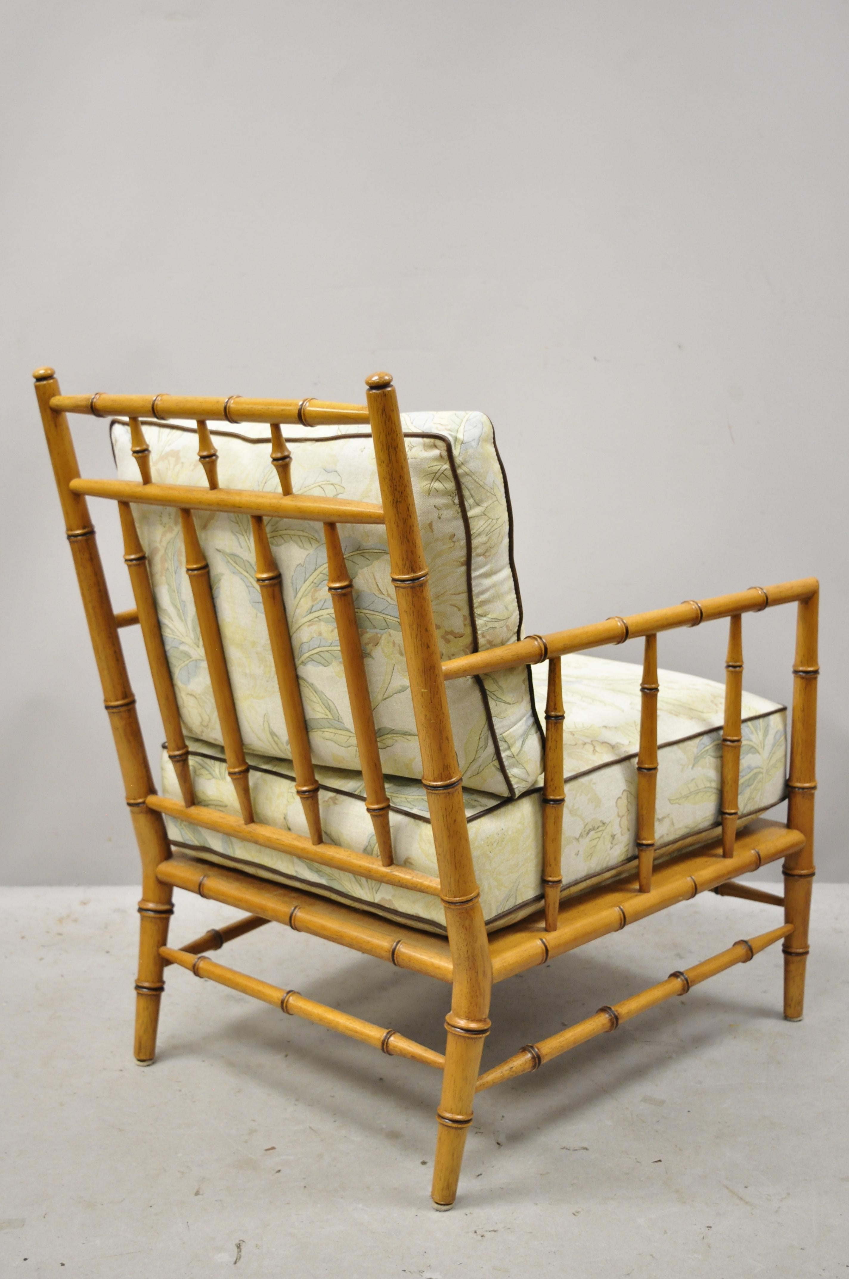 Faux Bamboo Chinese Chippendale Martha Stewart Bernhardt Lounge Chair & Ottoman In Good Condition In Philadelphia, PA