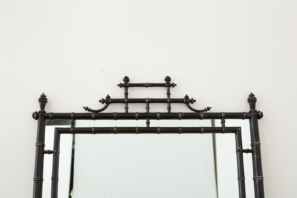 Faux Bamboo Chinoiserie Black Lacquered Mirror 6